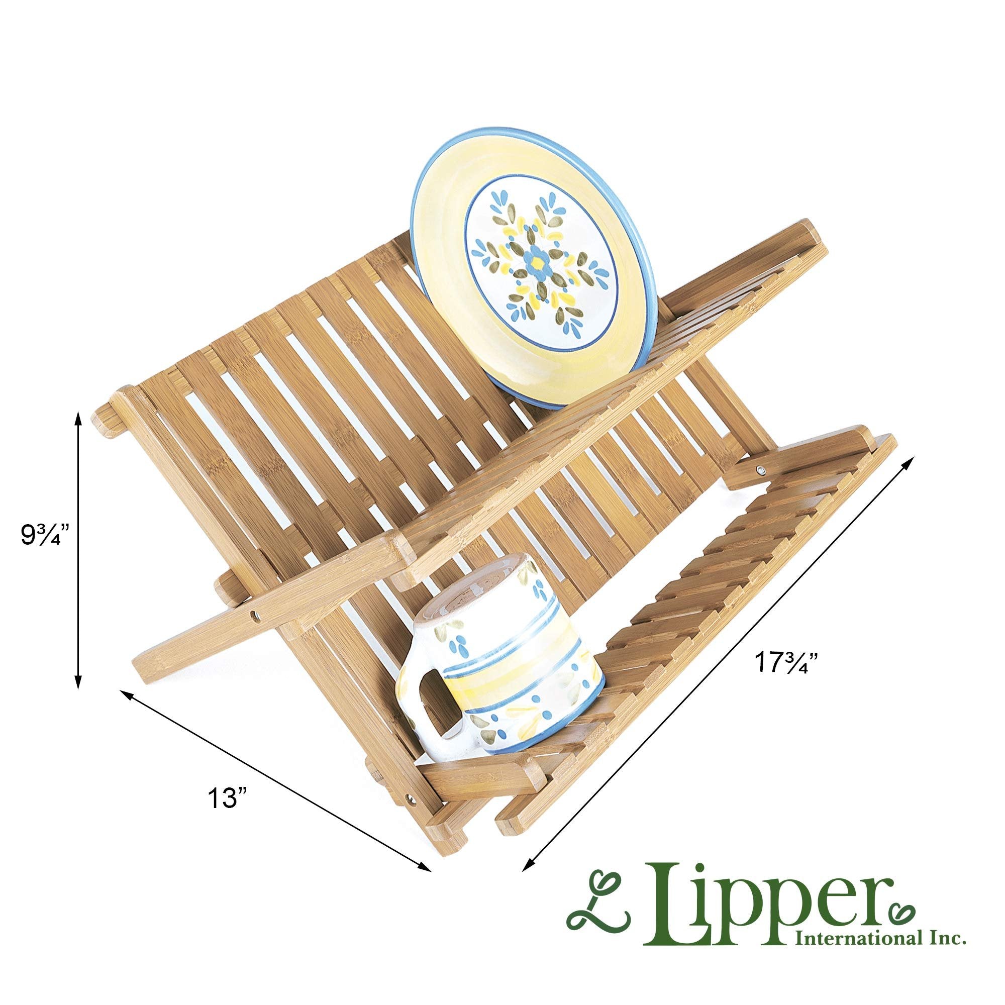 Lipper International 8813 Bamboo Wood Folding Dishrack, 17-3/4" x 13" x 9-3/4"