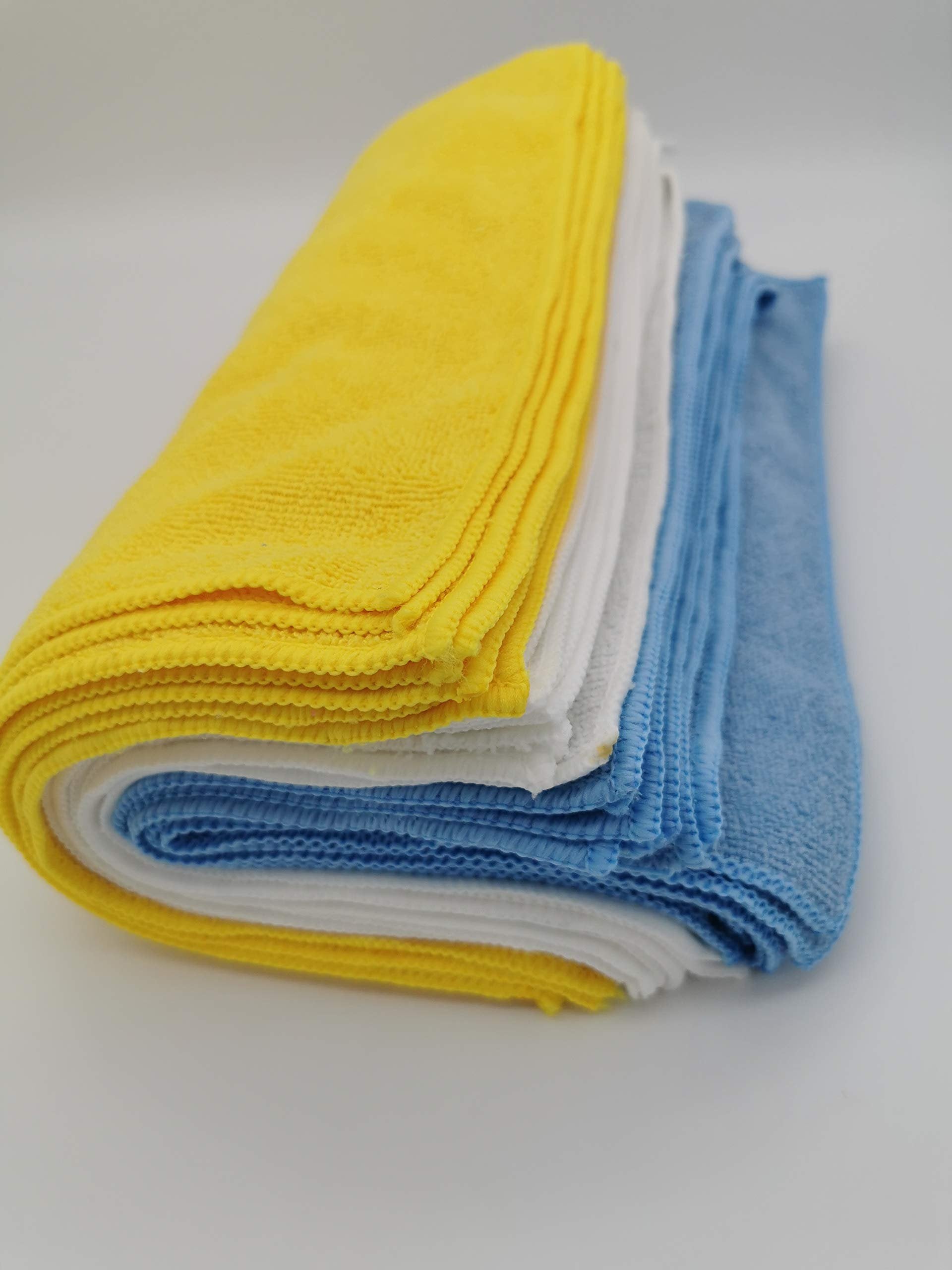 DEEJAYLED Microfiber Cleaning Towel - 25 Pieces All Purpose Super Absorbent and Ultra Soft Non-Abrasive TBHMICROFIBER (Blue, Yellow, and White)