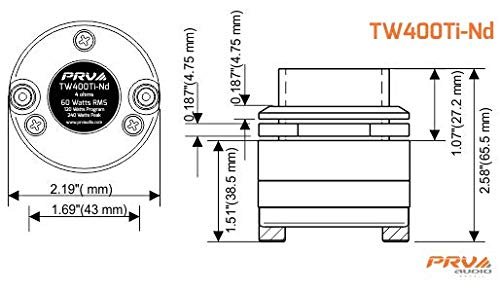 PRV AUDIO TW400Ti-Nd-4 Super Bullet Tweeter 120 Watts Max Power 4 Ohm Titanium Diaphragm 1 Inch Voice Coil 60 Watts RMS Neodymium Pro Audio High Frequency Driver (Single)