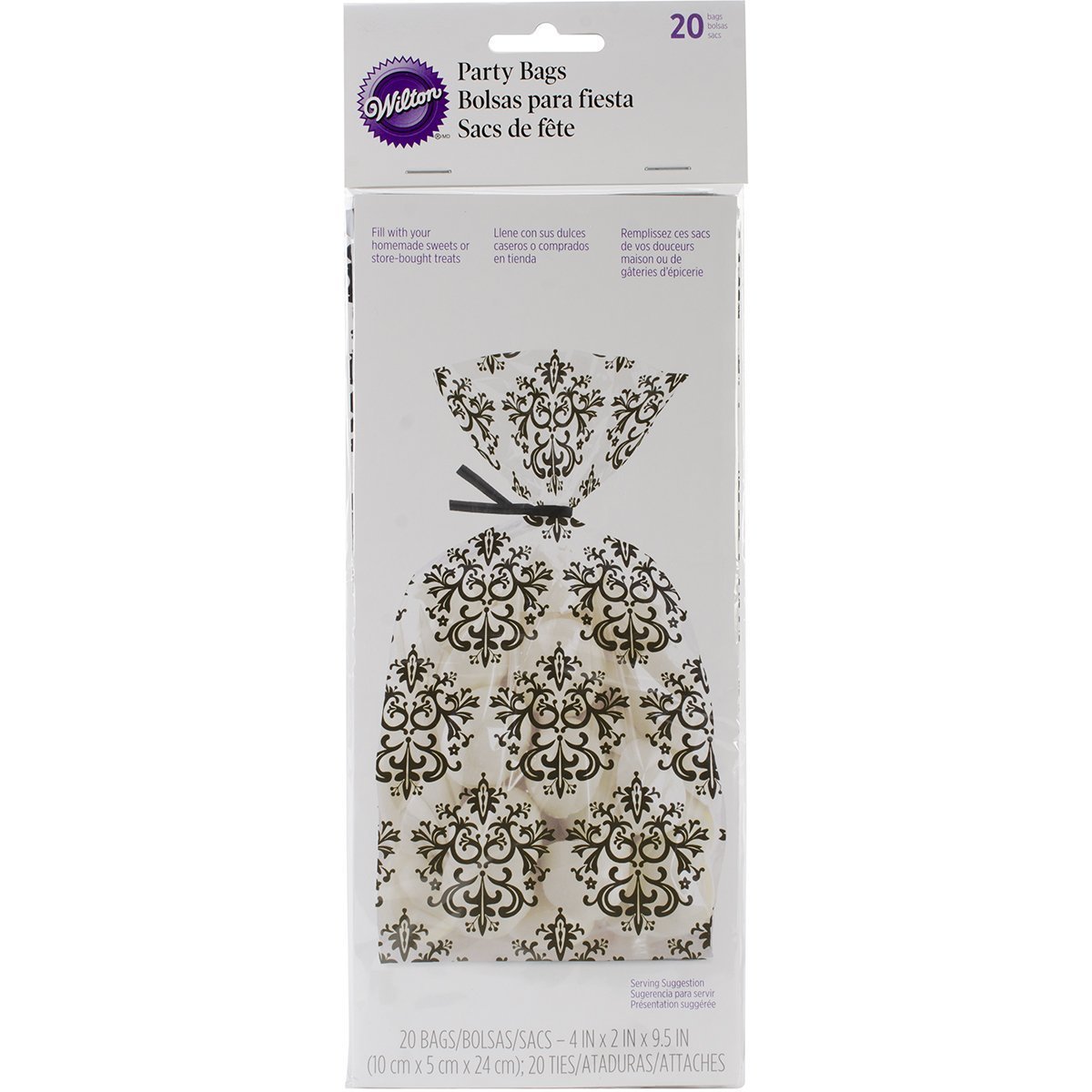 Wilton 20/Pack Damask Treat Bag, Black and White