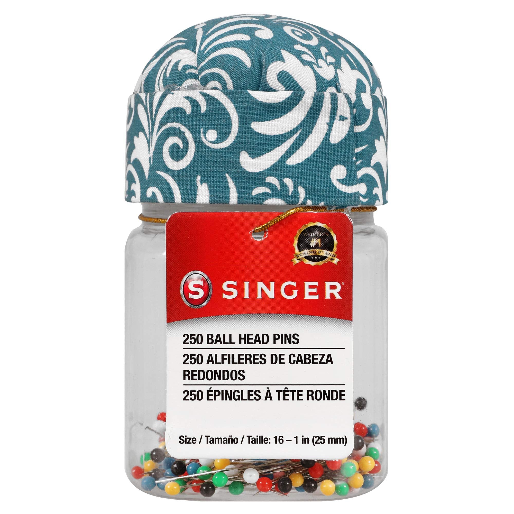 Singer 47040 1-Inch Ball Head Jar with Pin Cushion Lid, Multicolor