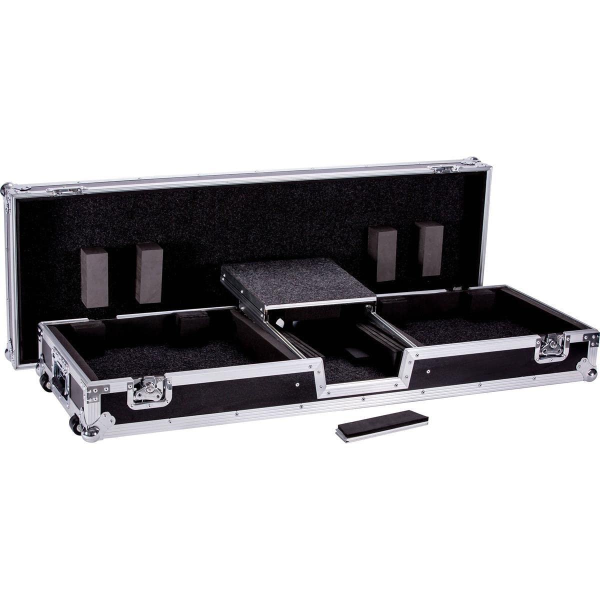 Deejay LED Fly Drive DJ Coffin Case for Two Turntables Plus One 10" Mixer with Laptop Shelf & Low Profile Wheels