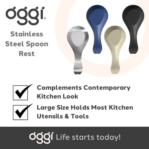 OGGI Stainless Steel Spoon Rest- Long Handle Holds Kitchen Utensils in Place, Great Spoon Rest for Kitchen Counter, Stove Top, or Coffee Station; Kitchen Accessories, Utensil Rest, Olive