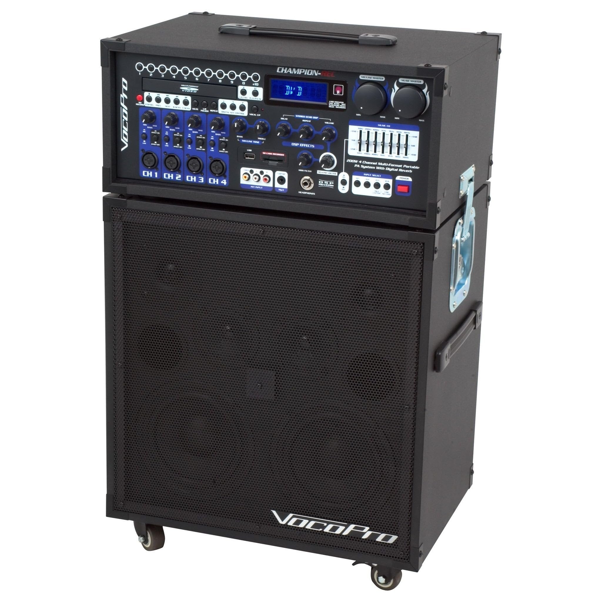 VocoPro Champion-REC Basic 200W 4-Channel Multi-Format Portable PA System with Digital Recorder