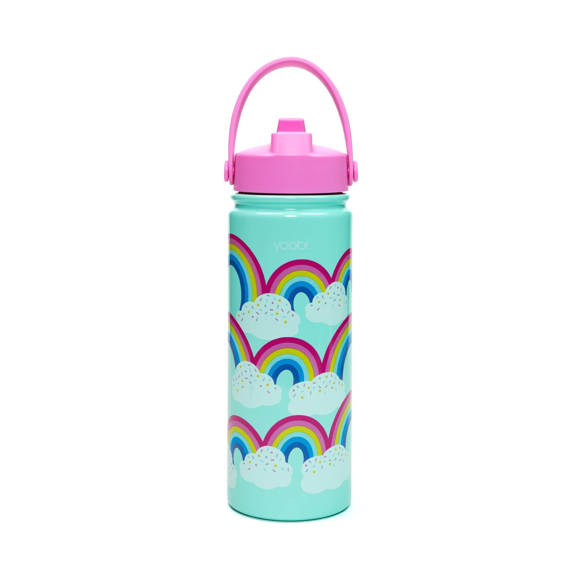 Yoobi Rainbow Sprinkles Stainless Steel Water Bottle – 18 oz w/Spill-Proof Lid Straw – Dishwasher Safe Adult Water Bottle, Kids Water Bottle – BPA & PVC-Free Leak Proof (Mint Rainbow Sprinkles)