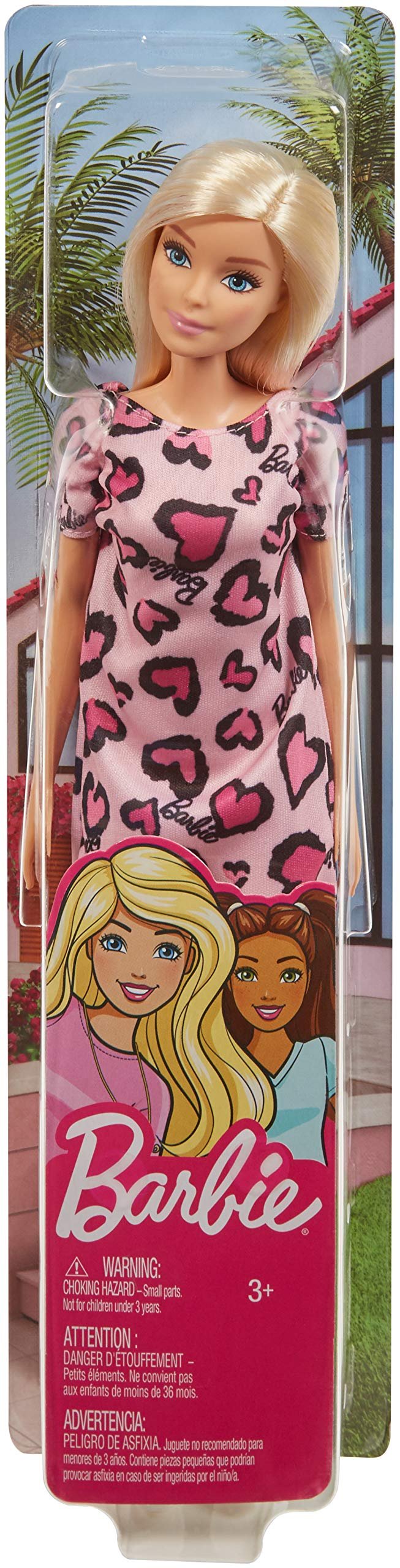 BarbieDoll, Blonde, Wearing Pink Heart-Print Dress and Platform Sneakers, for 3 to 7 Year Olds