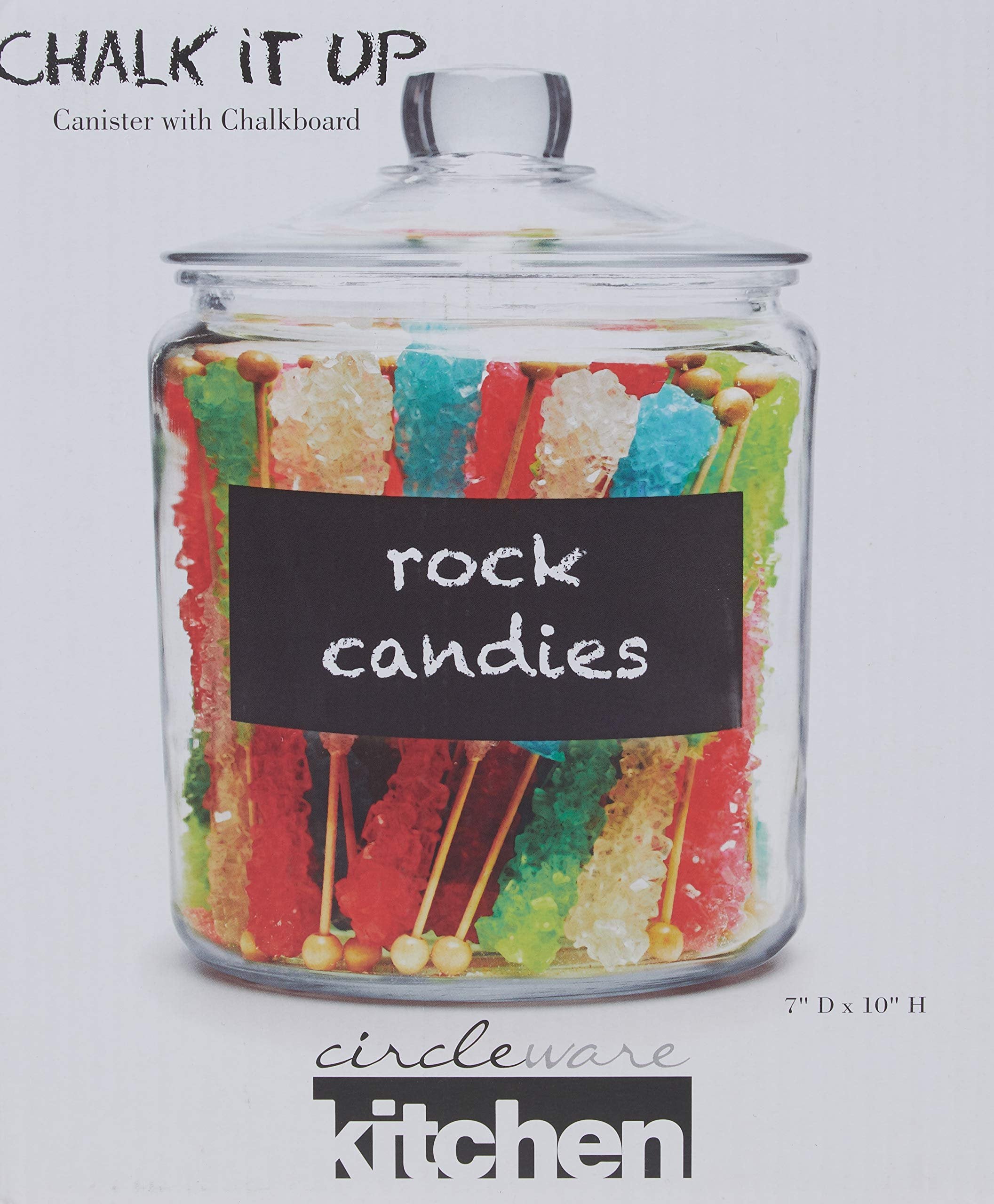 Circleware Large 1.1 Gallon Mason Jar Chalkboard Glass Canister with Lid and Handle, Kitchen Glassware Food Beverage Preserving Container.