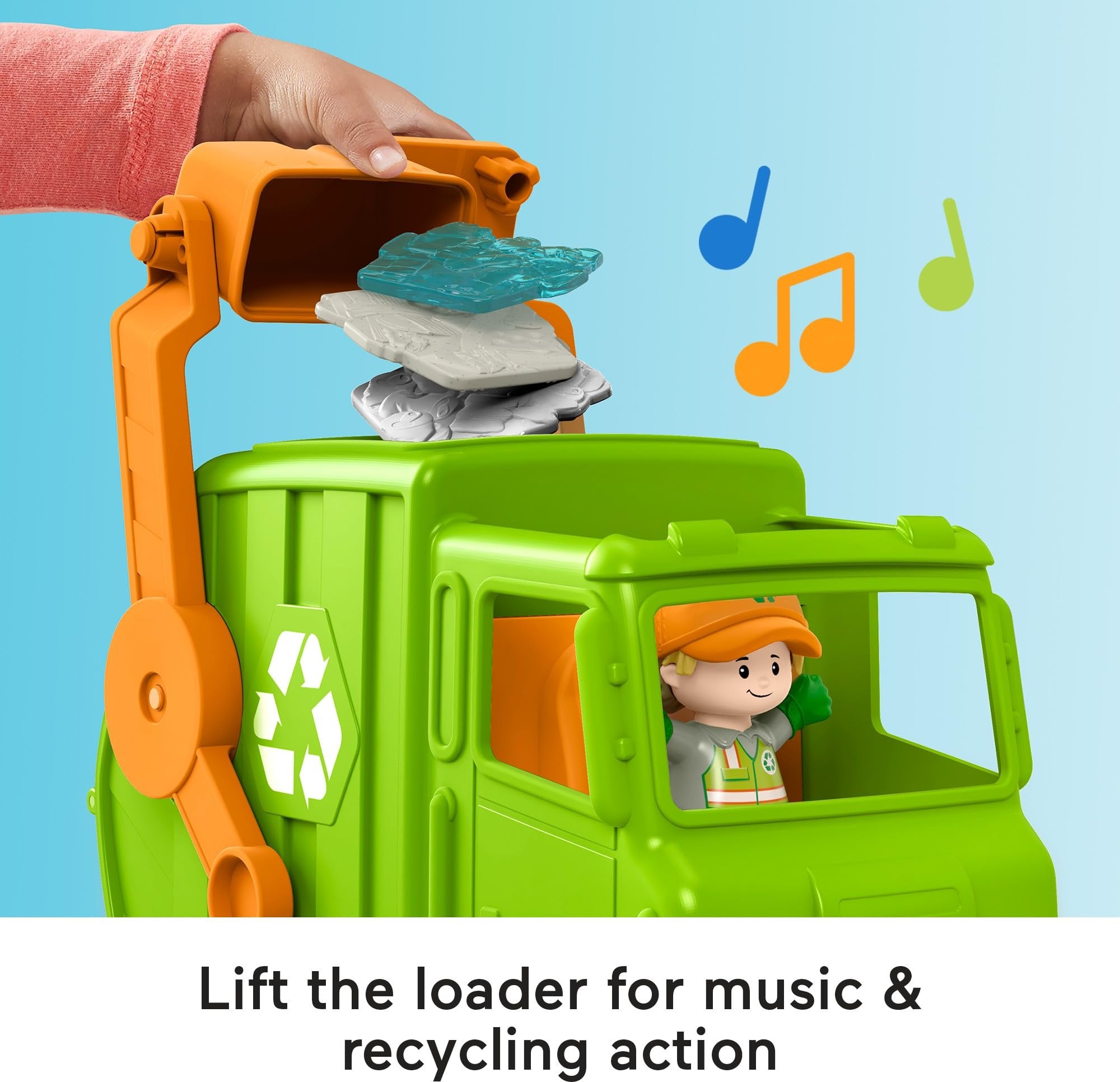 Fisher-Price Little People Musical Toddler Toy Recycling Truck Garbage Vehicle with Figure for Pretend Play Ages 1+ Years