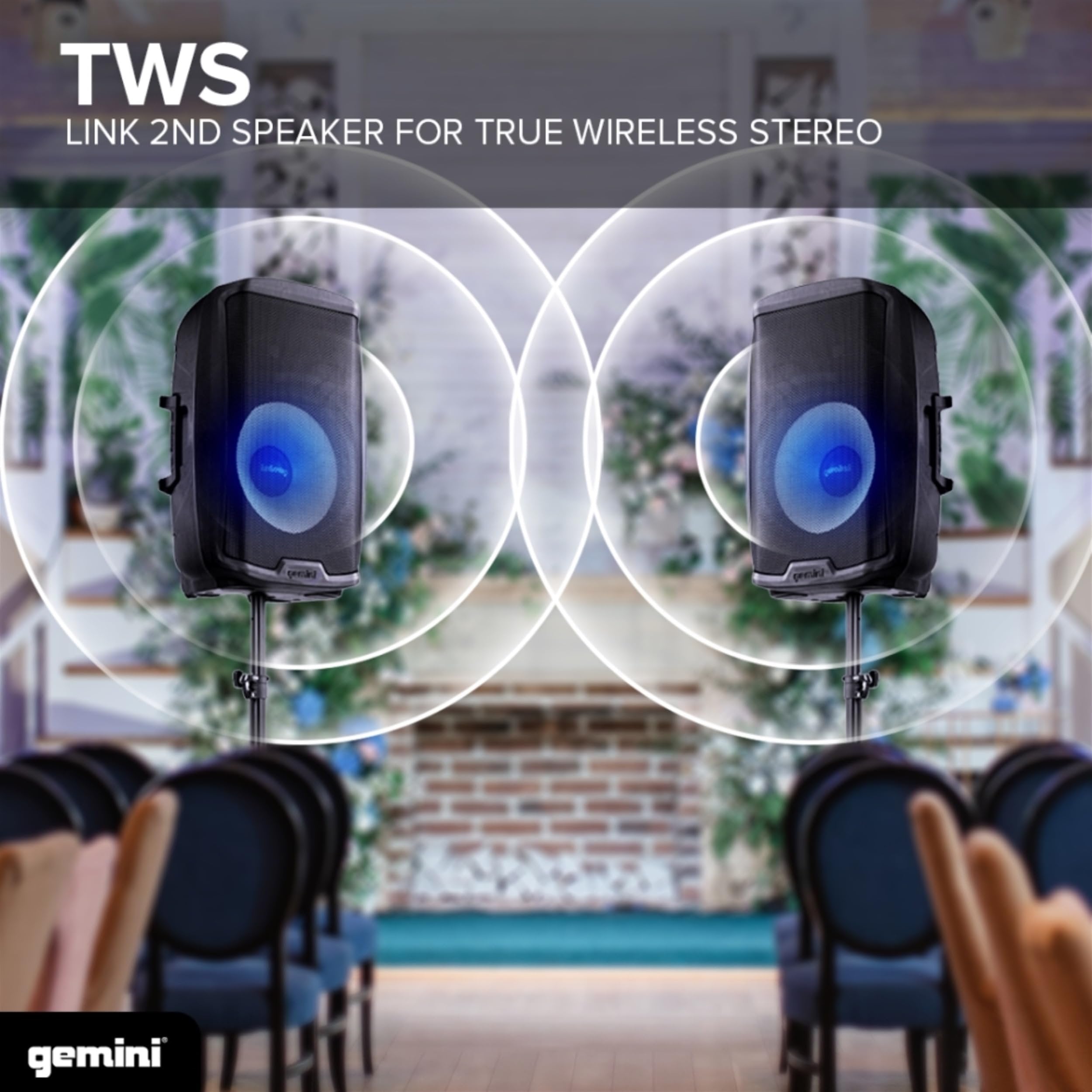 Gemini Sound AS-2115BT-LT-PK 2000 Watt LED LIT 15 Inch Woofer Professional Active Bluetooth DJ PA Speaker, Stand, Mic and Remote Set with Onboard 3-Channel. TWS Stereo Pairing/Linking Pro Fly Points