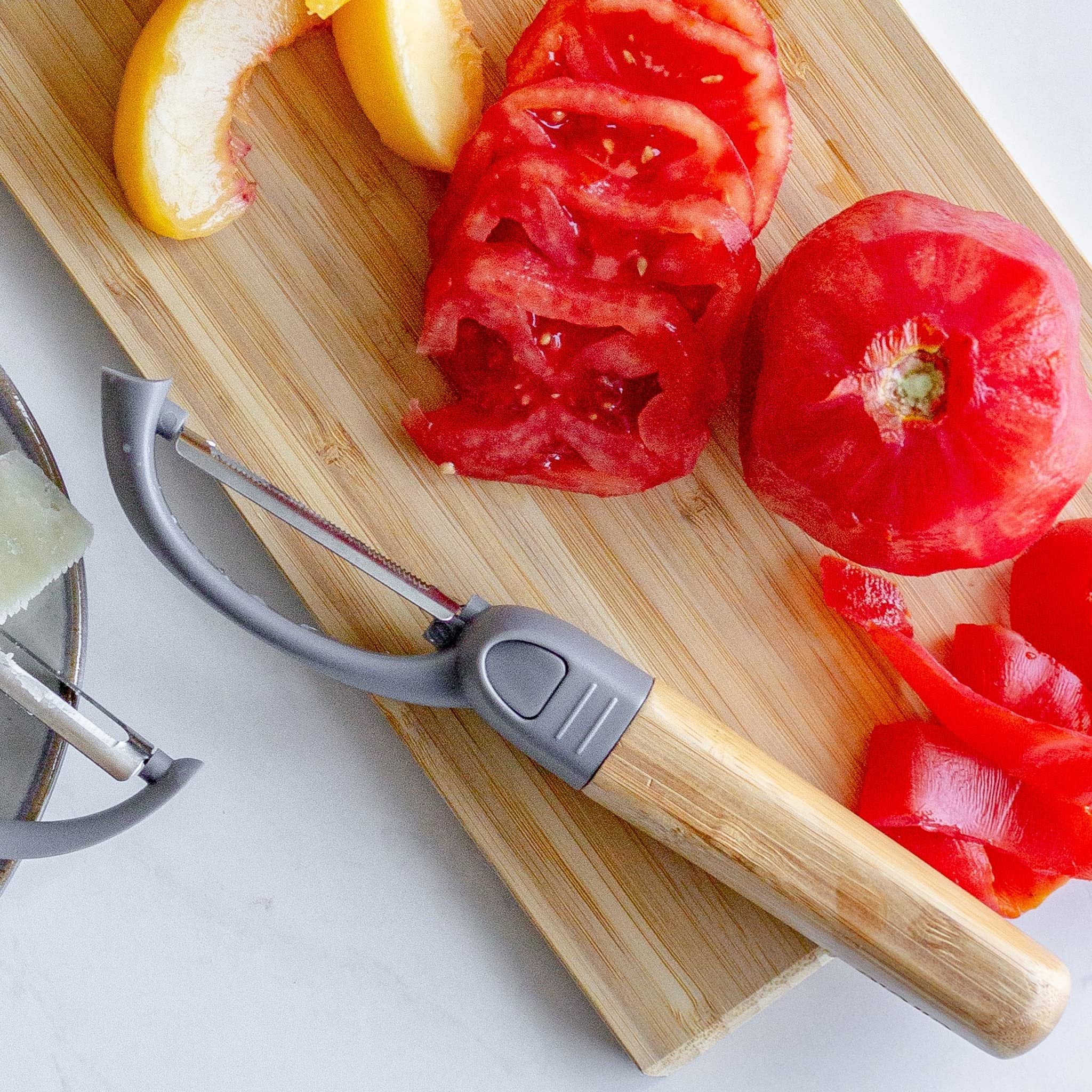 Full Circle Peel Good Collection Straight Peeler – Bamboo and Stainless Steel Fruit and Vegetable Peeler – Removable Swivel Head - Kitchen Tool for Carrots, Apples, Potatoes and More