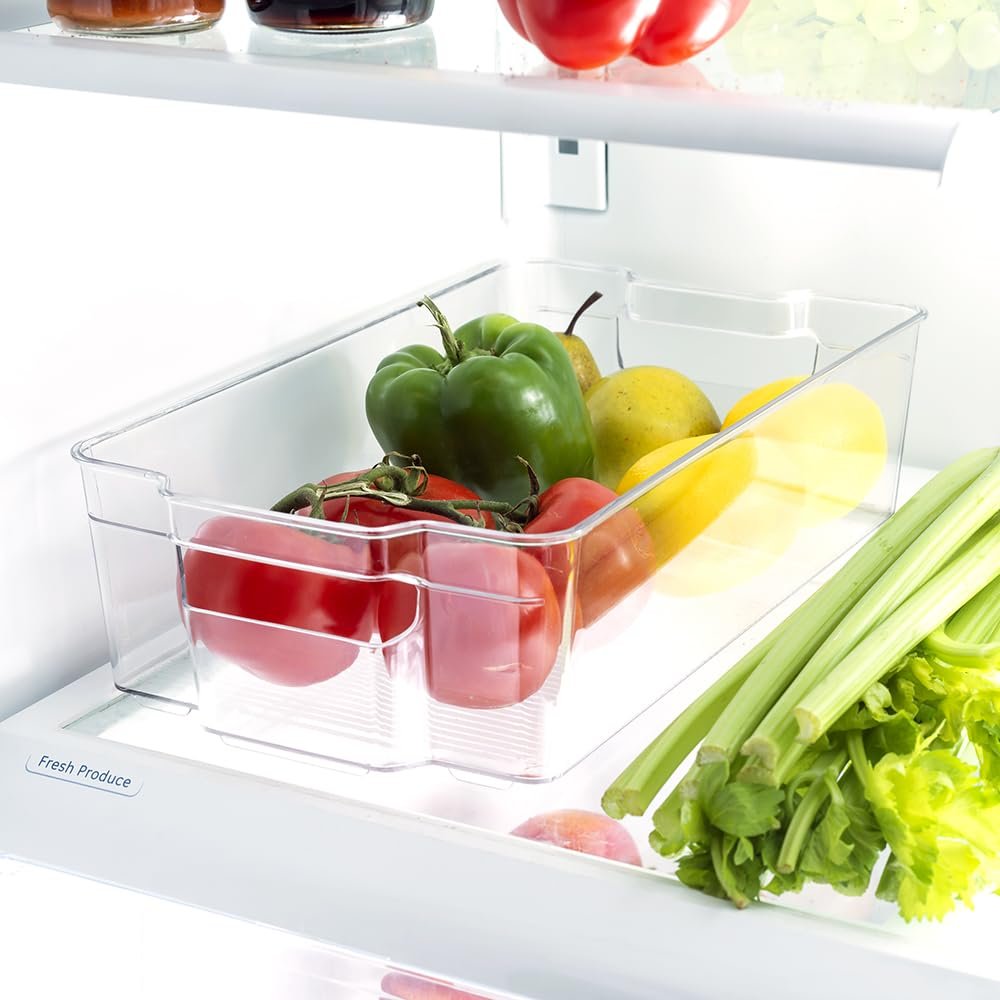 Home Basics Extra Large Plastic Handle-Stackable Storage Refrigerator Organizer Bins Fridge, Freezer, Pantry and Kitchen, Clear