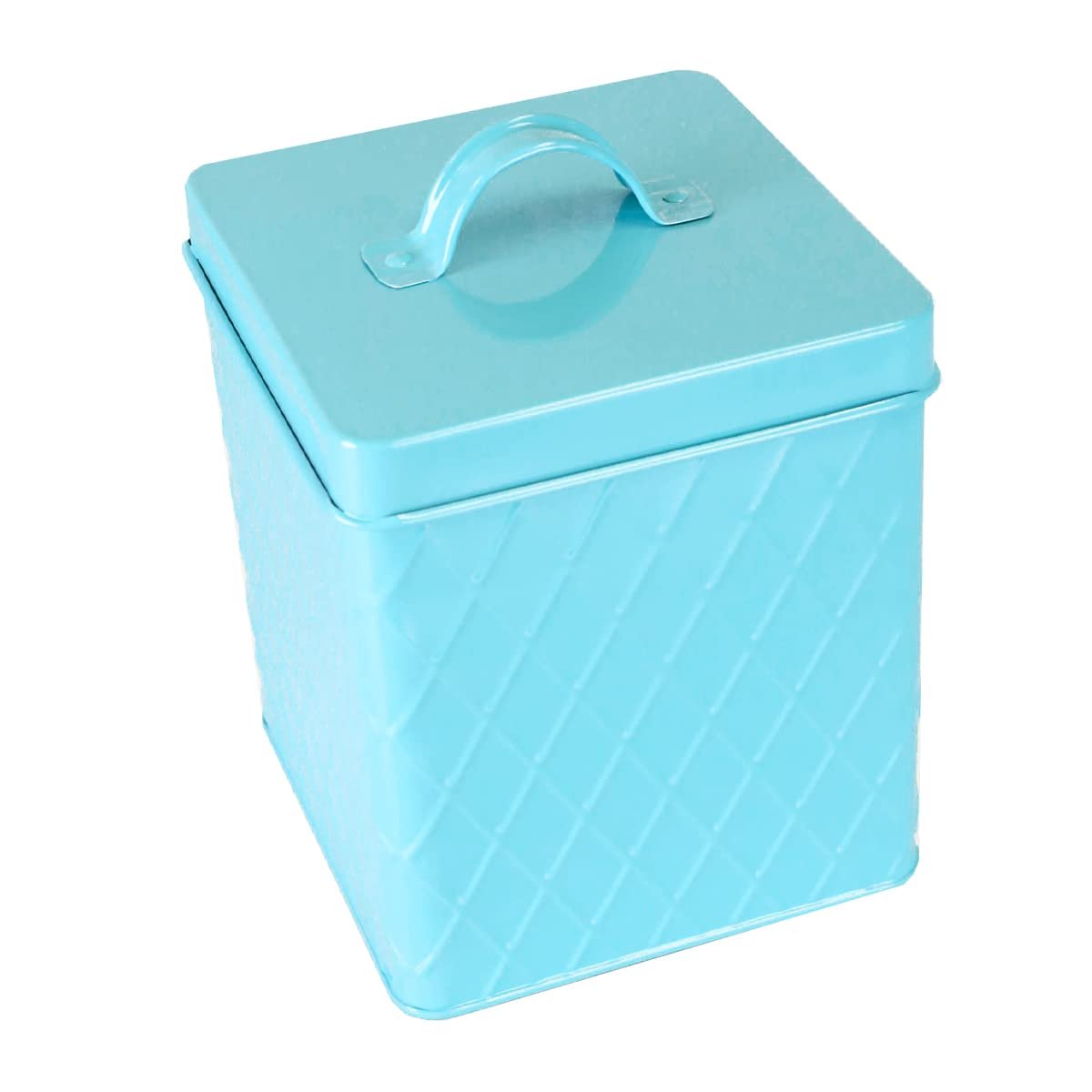 Home Basics Tin Kitchen Food Storage Organization Canister Collection (Large Canister with Cover, Turquoise)
