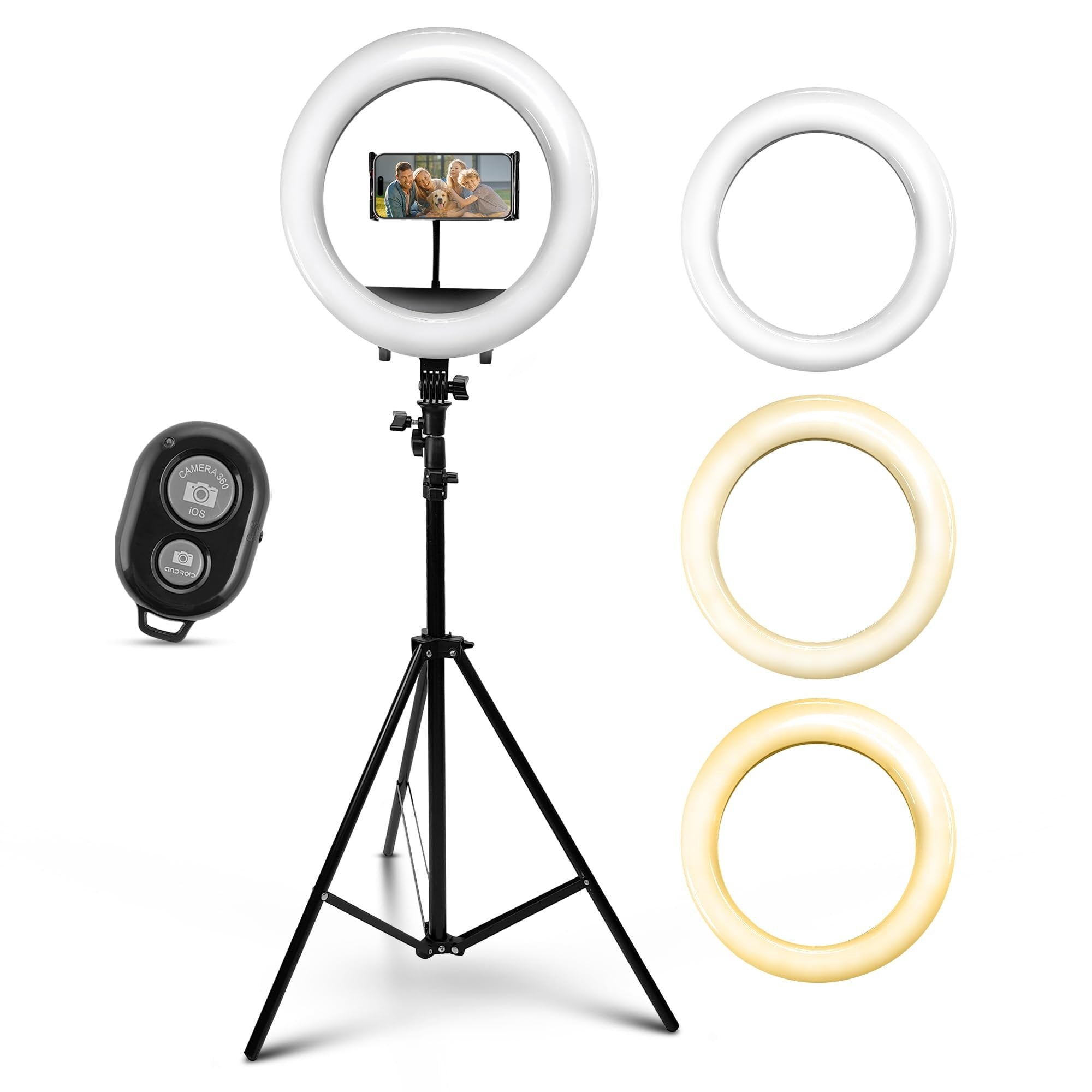iDance LED Ring Light with Cell Phone Holder, 12", USB Powered with Bluetooth Remote Control and Foldable Adjustable Tripod Stand, Selfie, Makeup Ring Light with Universal iPad Mini Holder