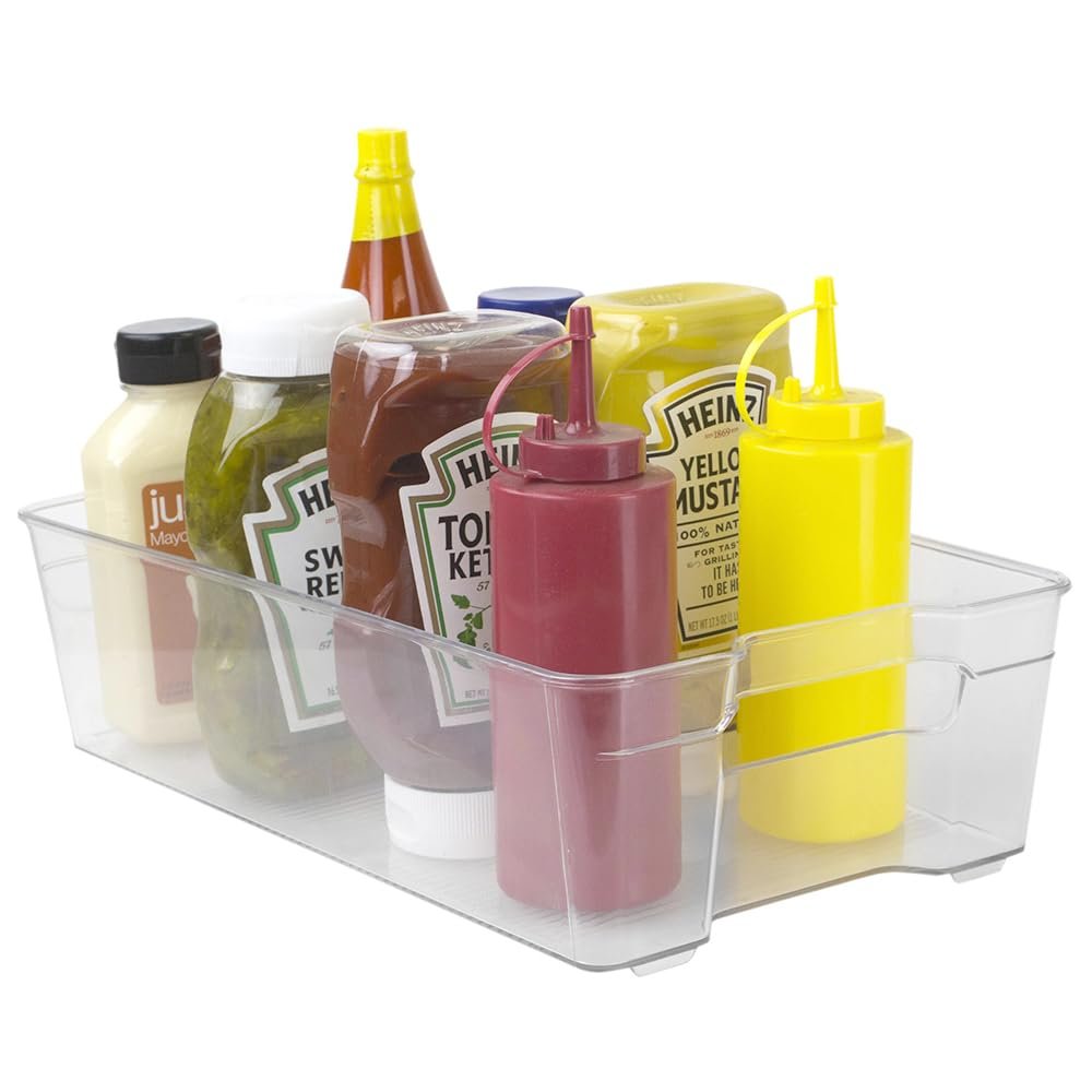Home Basics Extra Large Plastic Handle-Stackable Storage Refrigerator Organizer Bins Fridge, Freezer, Pantry and Kitchen, Clear