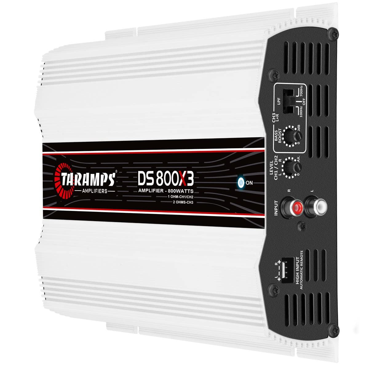 TARAMPS DS800X3.1 DS 800x3 800 Watts RMS 3 Channels 1 Ohm Amplifier Multichannel Class D Full Range, Crossover High/Low Pass Bridgedable, Aluminium, RCA, Car Show Power System