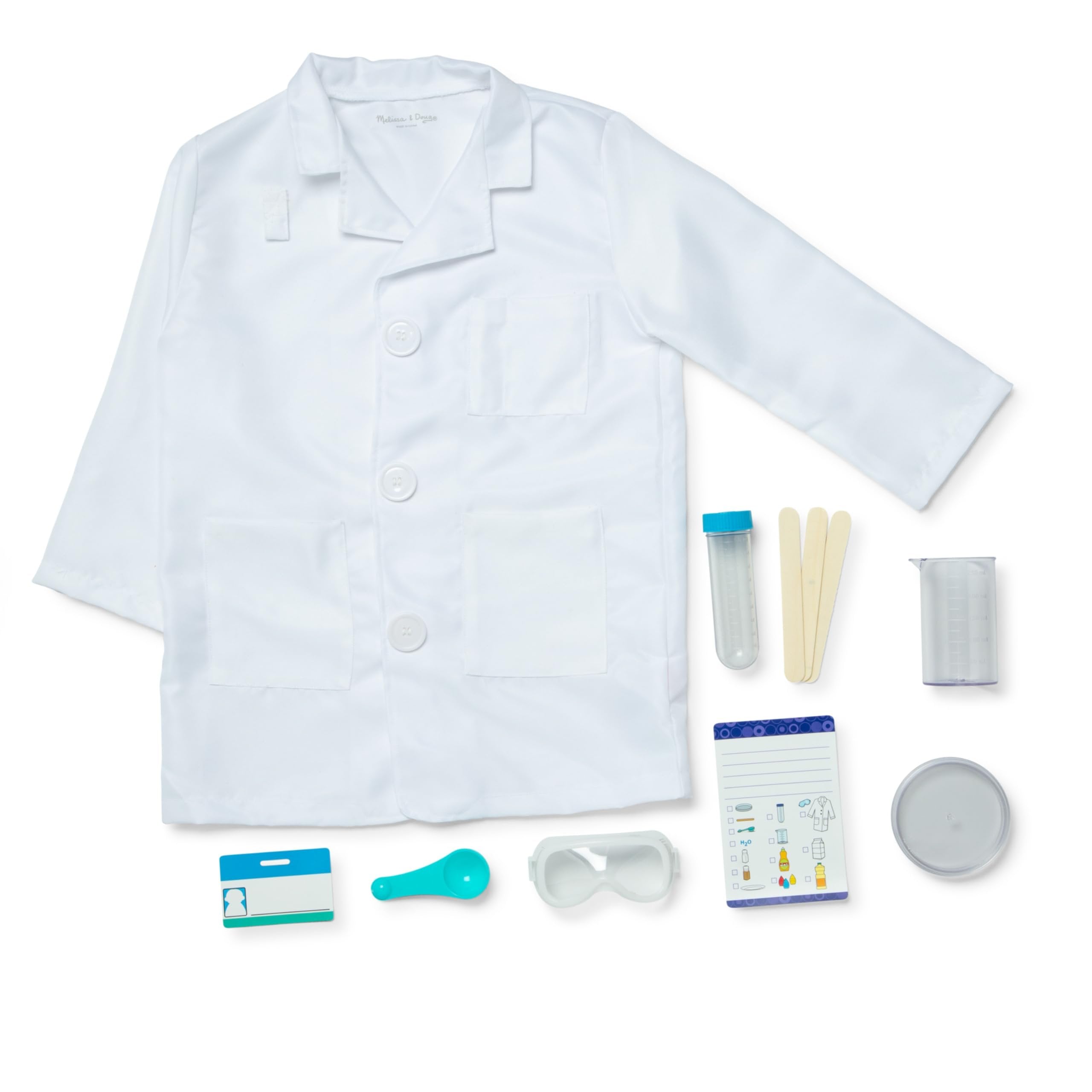 Melissa & Doug Scientist Role Play Costume Set (X pcs) - Lab Coat, Goggles, 6 Experiments