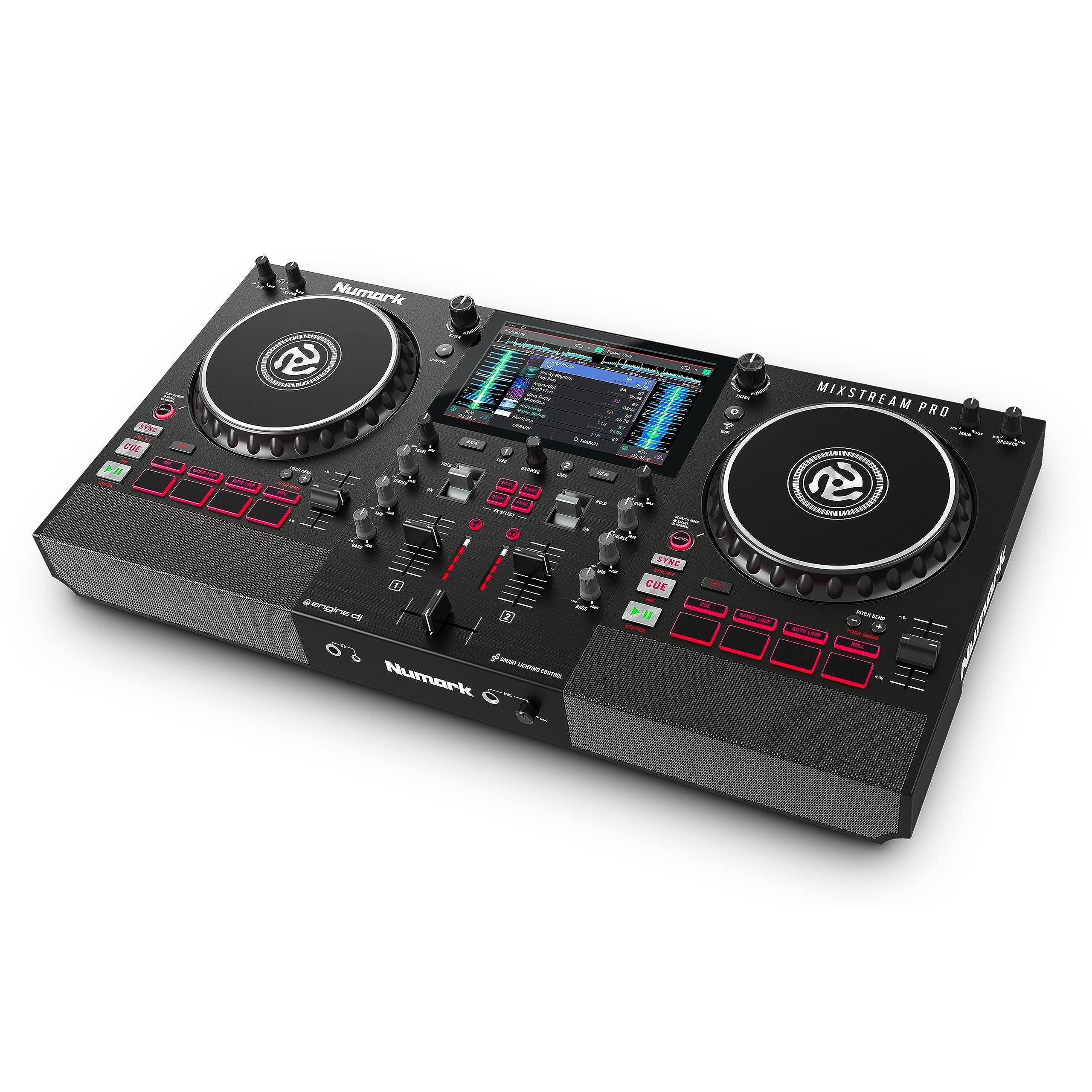 Numark Mixstream Pro Standalone System with Speakers, 7” Touch Screen, WiFi Streaming, 2 Channels & FX