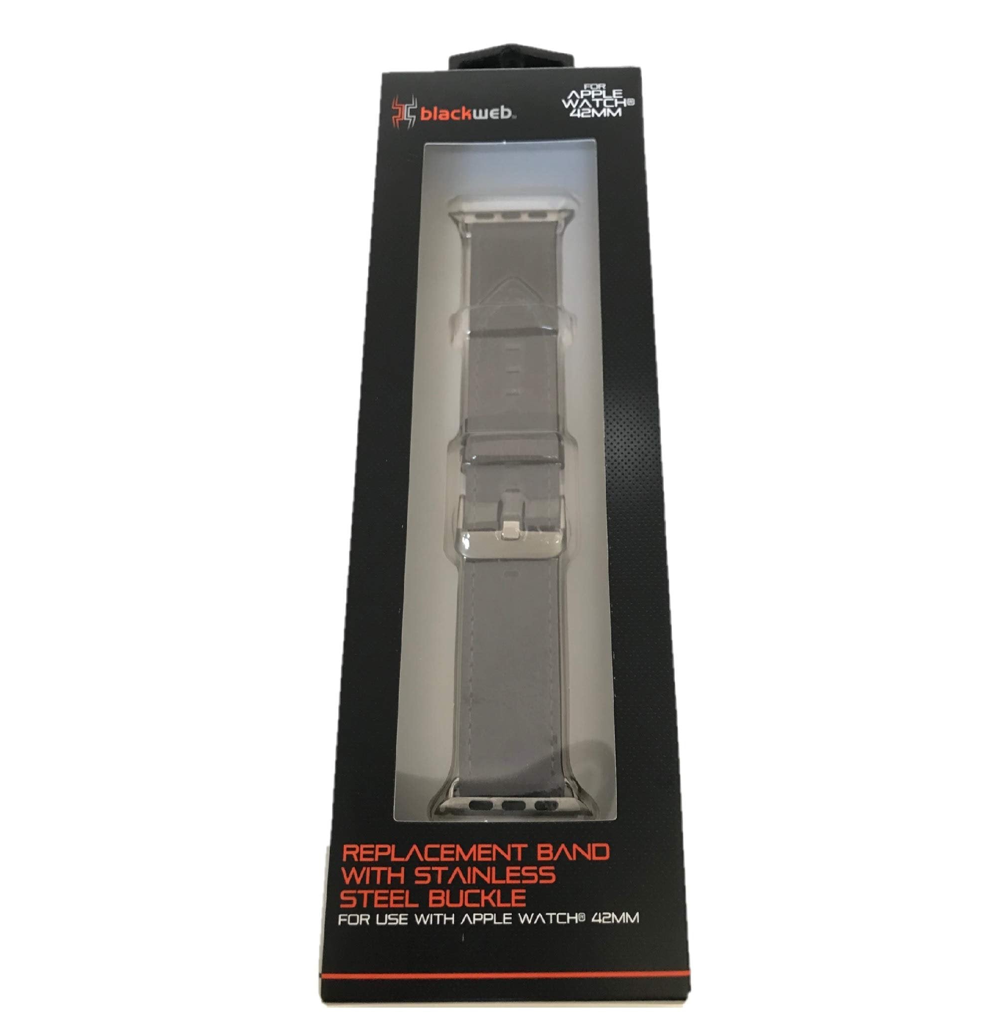 Blackweb Black Leather Band compatible with Apple Watch 42mm