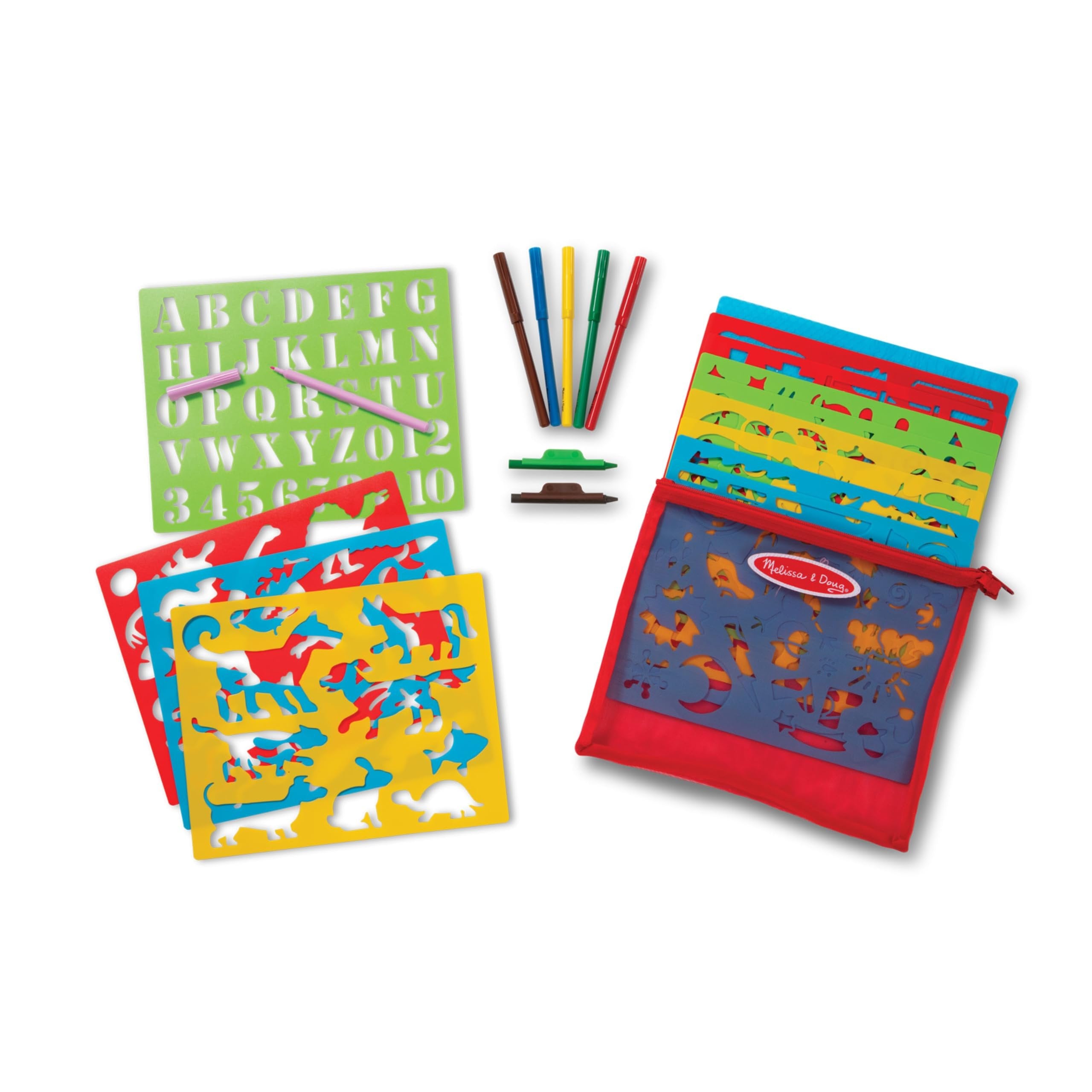 Melissa & Doug Created by Me! Stencil Art Coloring Activity Kit in Storage Pouch - 170+ Designs, 6 Markers, 2 Crayons, Paper - FSC-Certified Materials