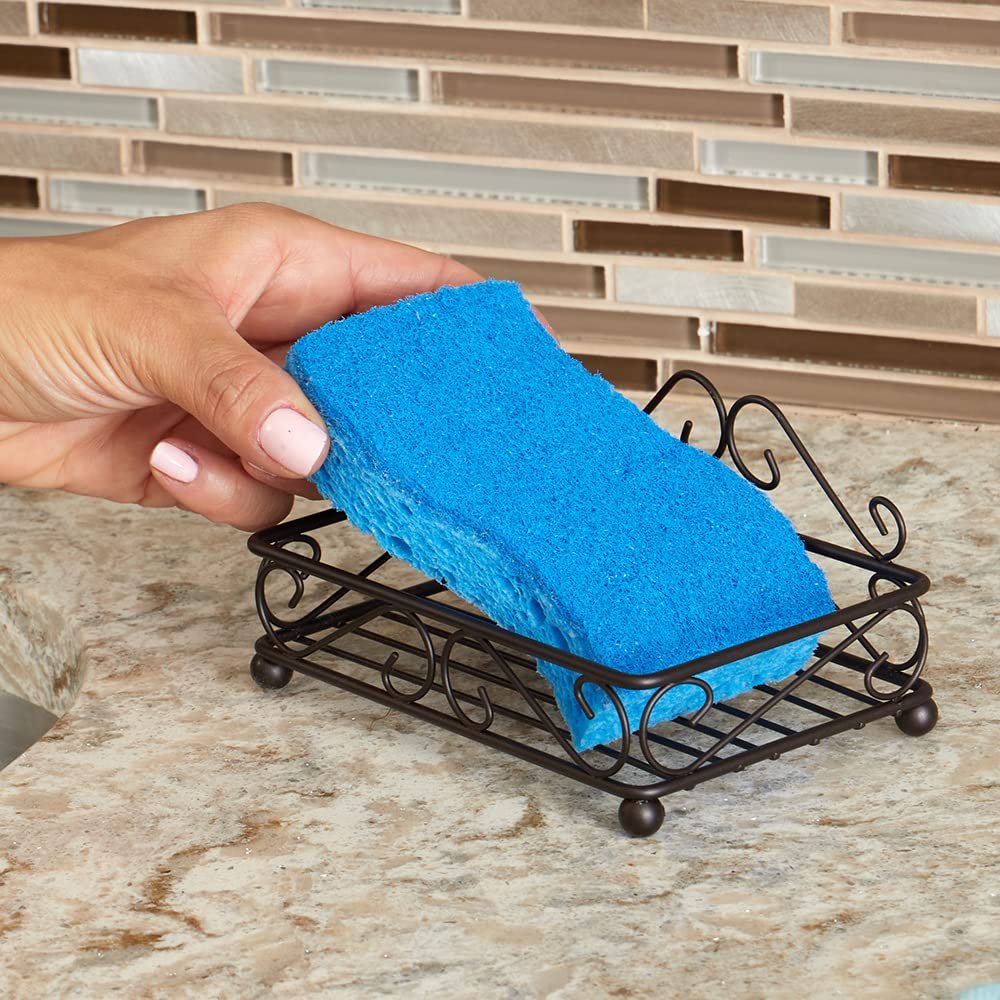 Home Basics Sponge Holder for Sink (Bronze) Scroll Design Kitchen Sponge Holder | with Open Structure and Raised Feet