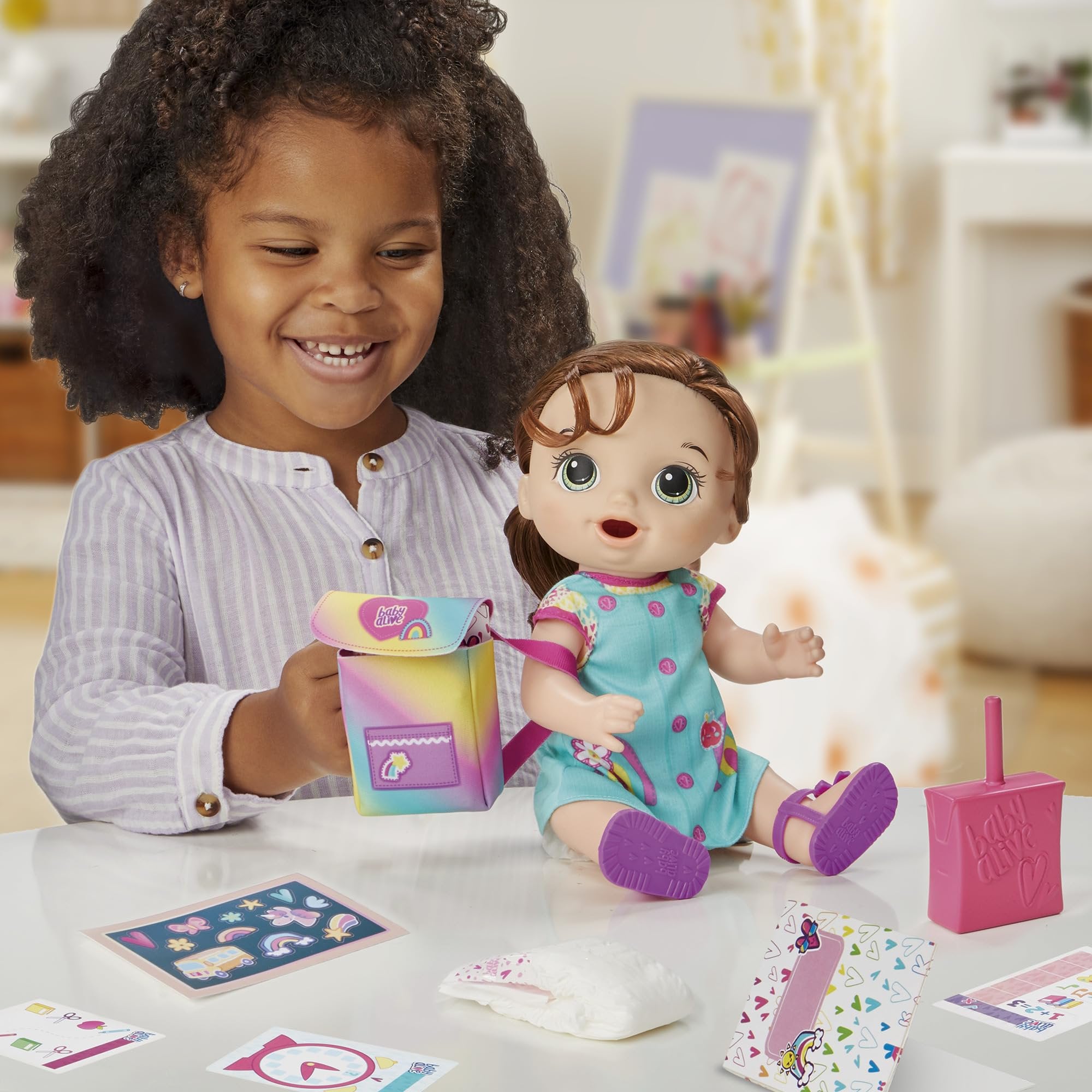 Baby Alive Time for School Baby Doll Set, 12 Inch, Back to School Toys for Girls & Boys, Brown Hair, Preschool Gifts for Kids, Ages 3+ (Amazon Exclusive)