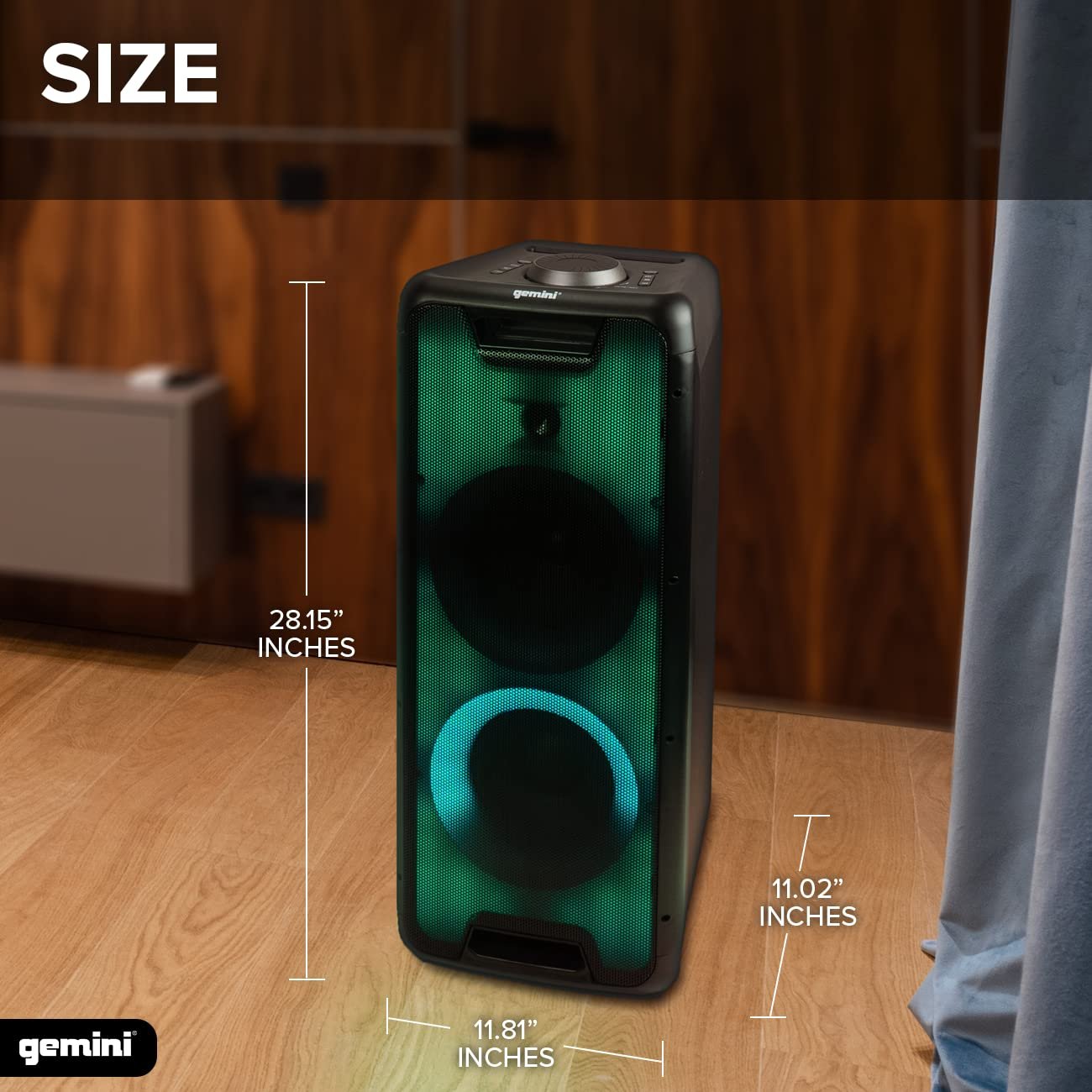 Gemini Bluetooth Speaker 1000W with LED Light Show, Dual 8" Woofers, Mic & Guitar Inputs, TWS Pairing, USB/FM/Bluetooth Playback, 16 Hr Battery, Remote Control – Perfect for Parties & Events (GLS-880)