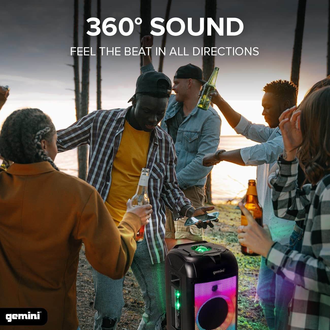 GPLT-360 Portable 1000 Watt Wireless Self Battery Powered Loud Bluetooth Party Tower Speaker Box with 360° of Sound and 360° of Beat Synced Light