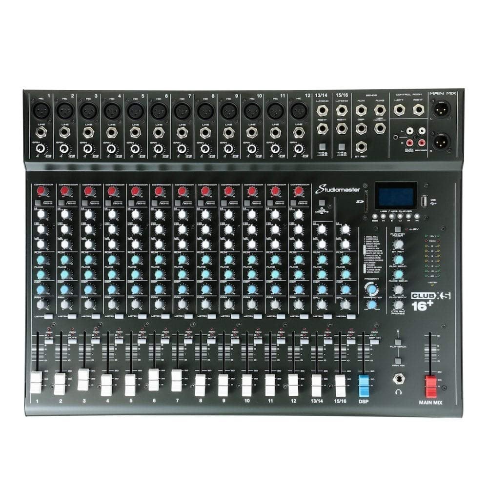 STUDIOMASTER CLUBXS16 CLUB XS16 Plus 12-Channel 12-Input Mixer Portable Compact Mixing Console with USB, Bluetooth, In Built DSP Effect