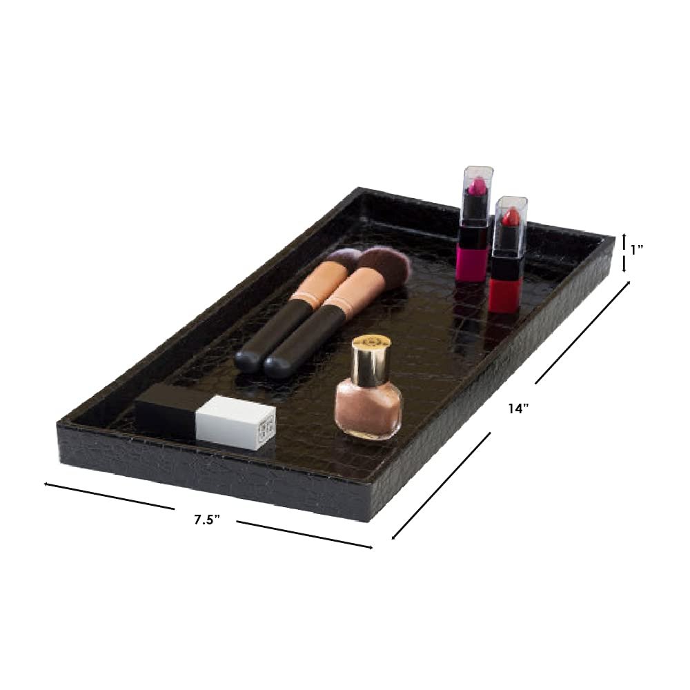 Home Basics Vanity Tray for Makeup, Jewelry, Perfume, Cosmetics Storage, Bathroom Organizer (Horizontal, Crocodile Black)