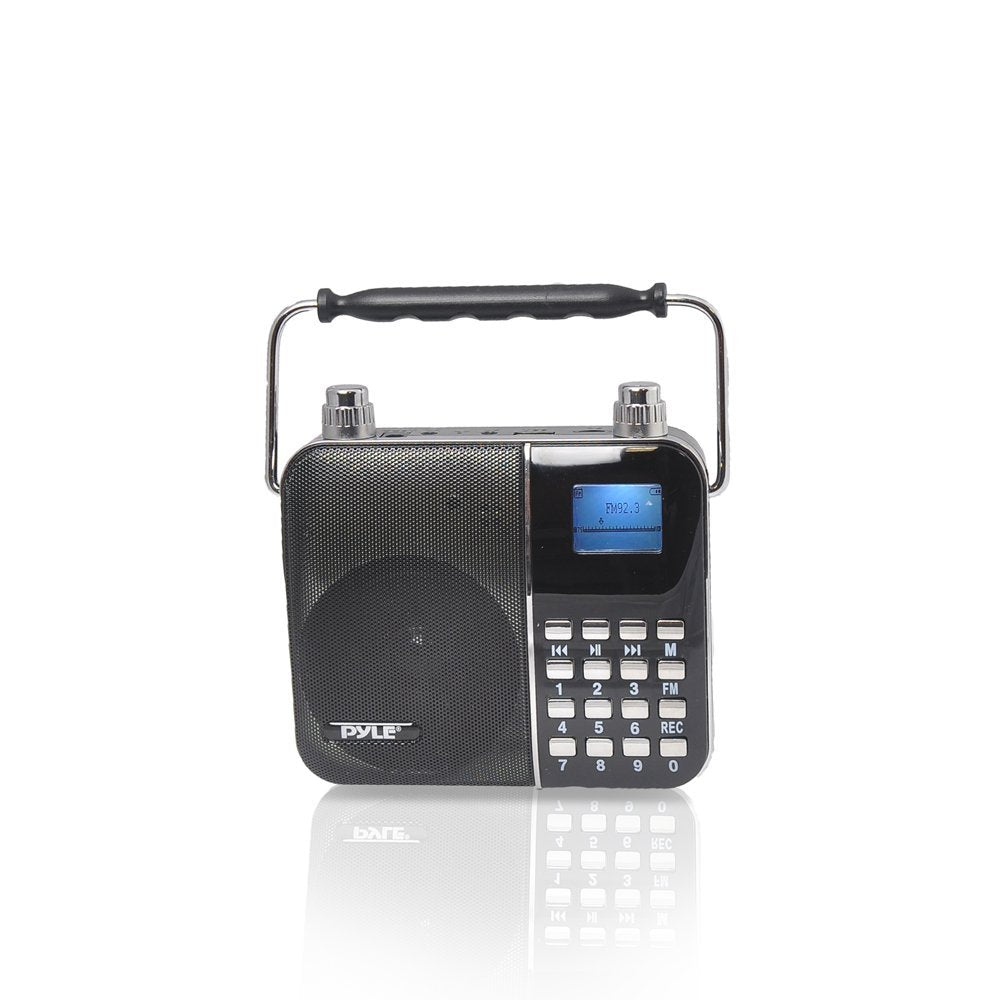 Portable Radio PA Speaker System - Waist-Band Portable Karaoke Machine with Headset Microphone, Rechargeable Battery, USB/SD Card Reader, Voice Recorder, LCD Sing-Along Lyrics Display - Pyle PWMA68