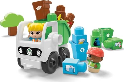Mega BLOKS Fisher-Price Toddler Building Blocks, Green Town Sort & Recycle Squad with 15 Pieces, 2 Figures, Toy Gift Ideas for Kids