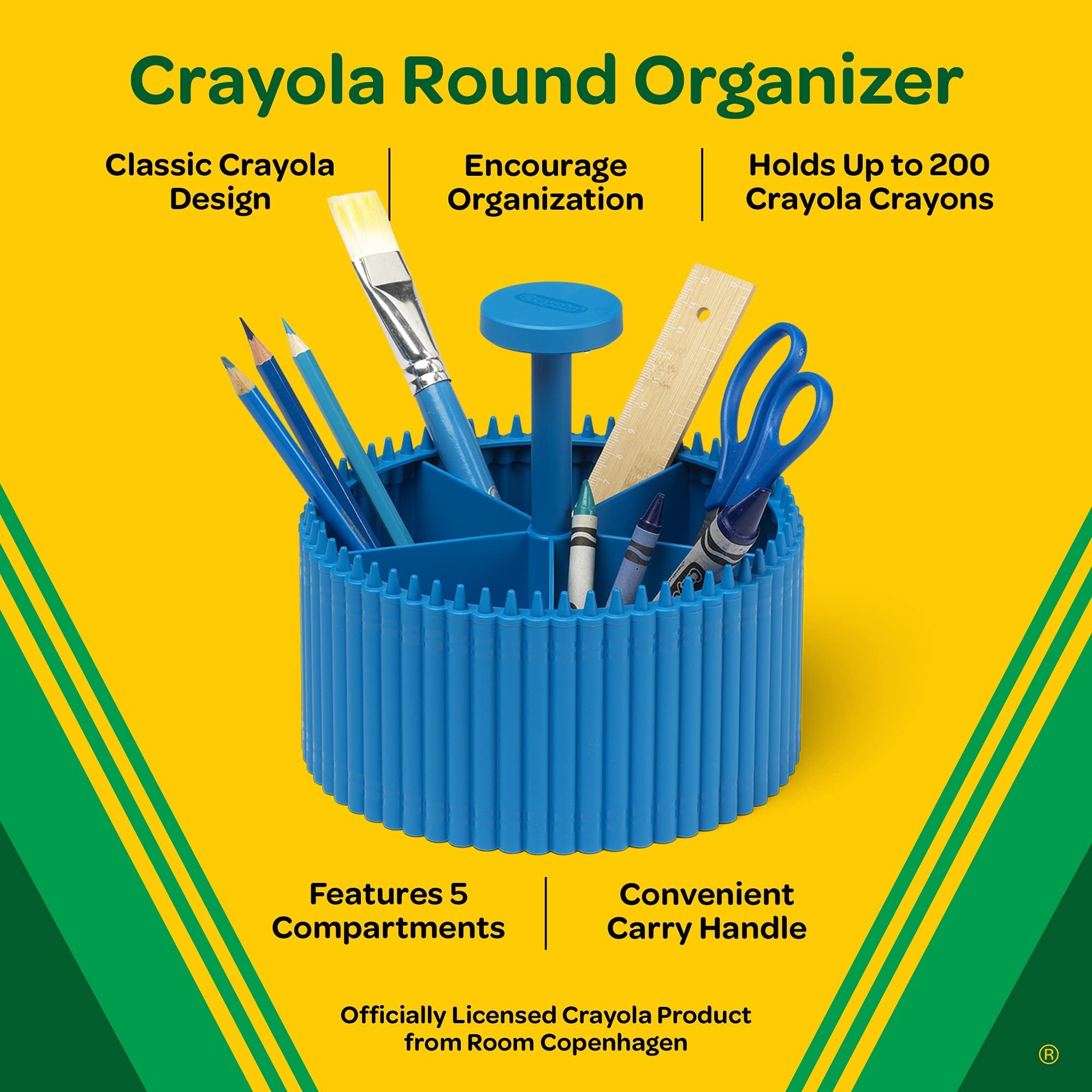 Crayola Round Storage Organizer - Creative Kids Desk Organizer with 5 Sections for Storing Pens, Pencils, Crayons and Other School/Office Supplies, Cerulean, Kids 3+ Years
