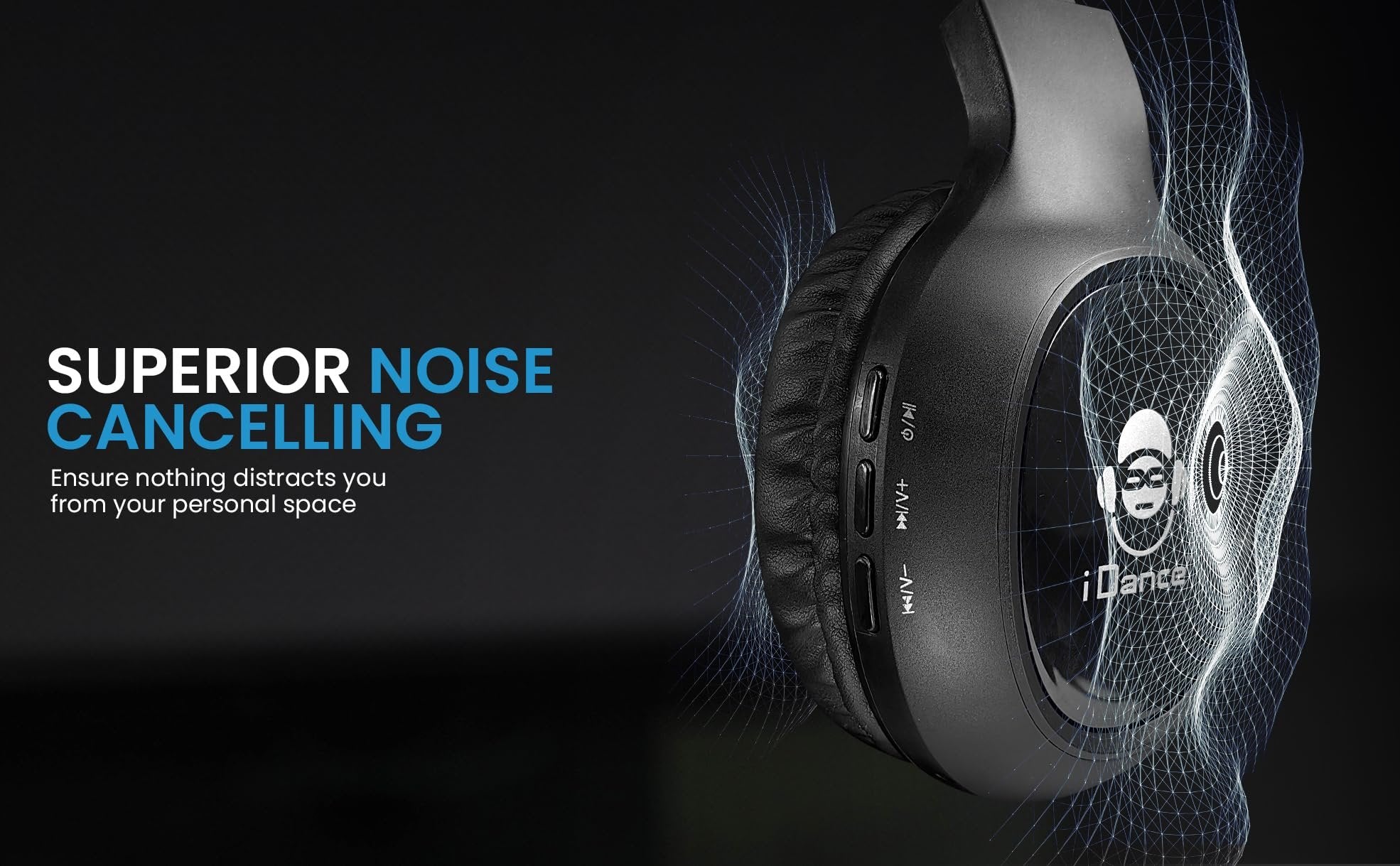 iDance Wireless Bluetooth Headphones with Noise Canceling and Built-in Microphone, Bluetooth Headphones Over Ear, 60 Hours Playtime Wireless Headphone, Super Bass Sound for Travel, Home, Cellphone