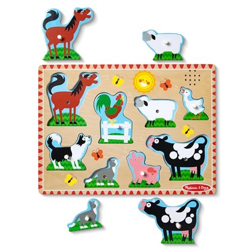 Melissa & Doug Farm Animals Sound Puzzle - Wooden Peg Puzzle With Sound Effects (8 pcs)