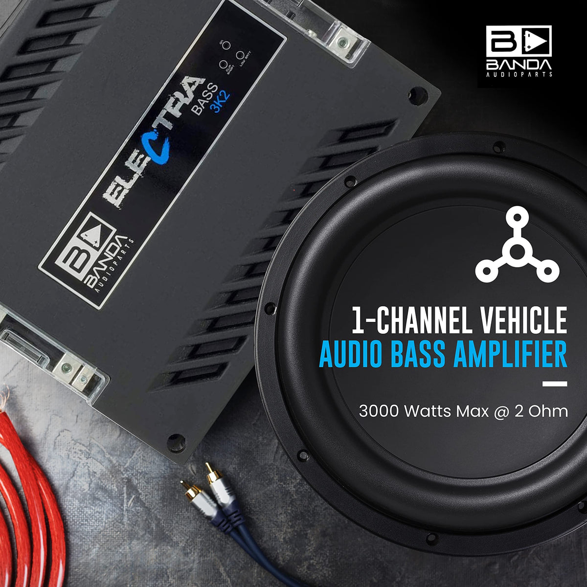 Banda Electra Bass 3K2-1 Channel 3750 Watts RMS 2 Ohm Car Amplifier