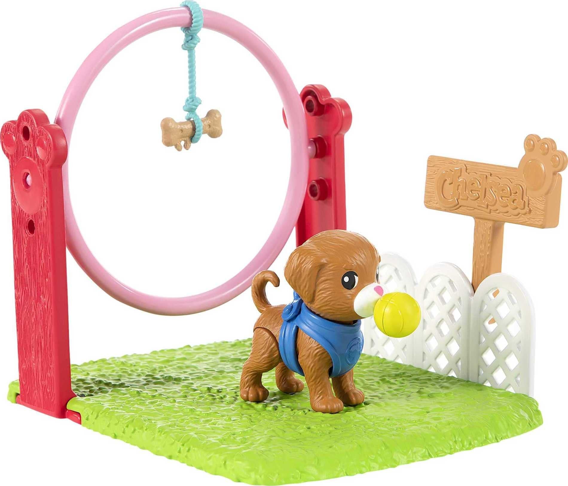 Barbie Chelsea Can Be Doll & Playset, Blonde Dog Trainer Small Doll with Dog & 10 Accessories, Including Leash, Jumping Hoop, Obstacle Cones & More