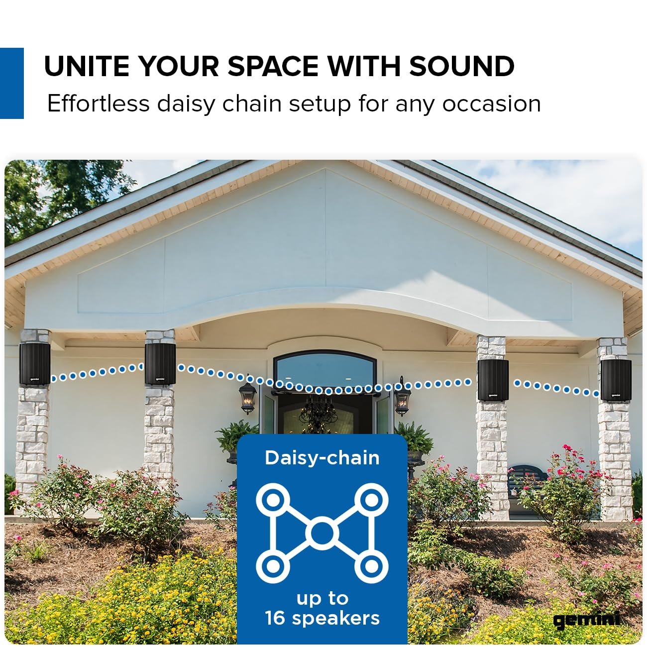 Gemini Sound GHSI-W650BT-PR-BLK 6.5" Inch Powerfull Bass Woofer 300 Watt Peak Power Waterproof Bluetooth Wall & Ceiling Mount Wired Speakers Pair Easy Daisy Chain for Home Outdoor Pool & Patio, Black