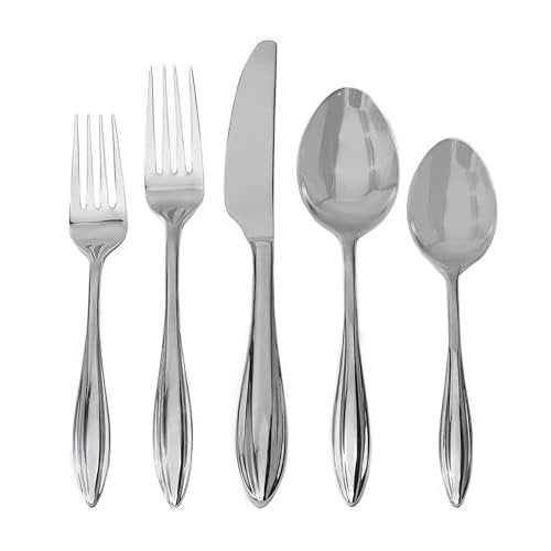 Godinger 20 Piece Flatware Set with 4 Dinner Forks, 4 Salad Forks, 4 Tablespoons, 4 Teaspoons and Knifes, 18/0 Stainless Steel Unica, Set of 4