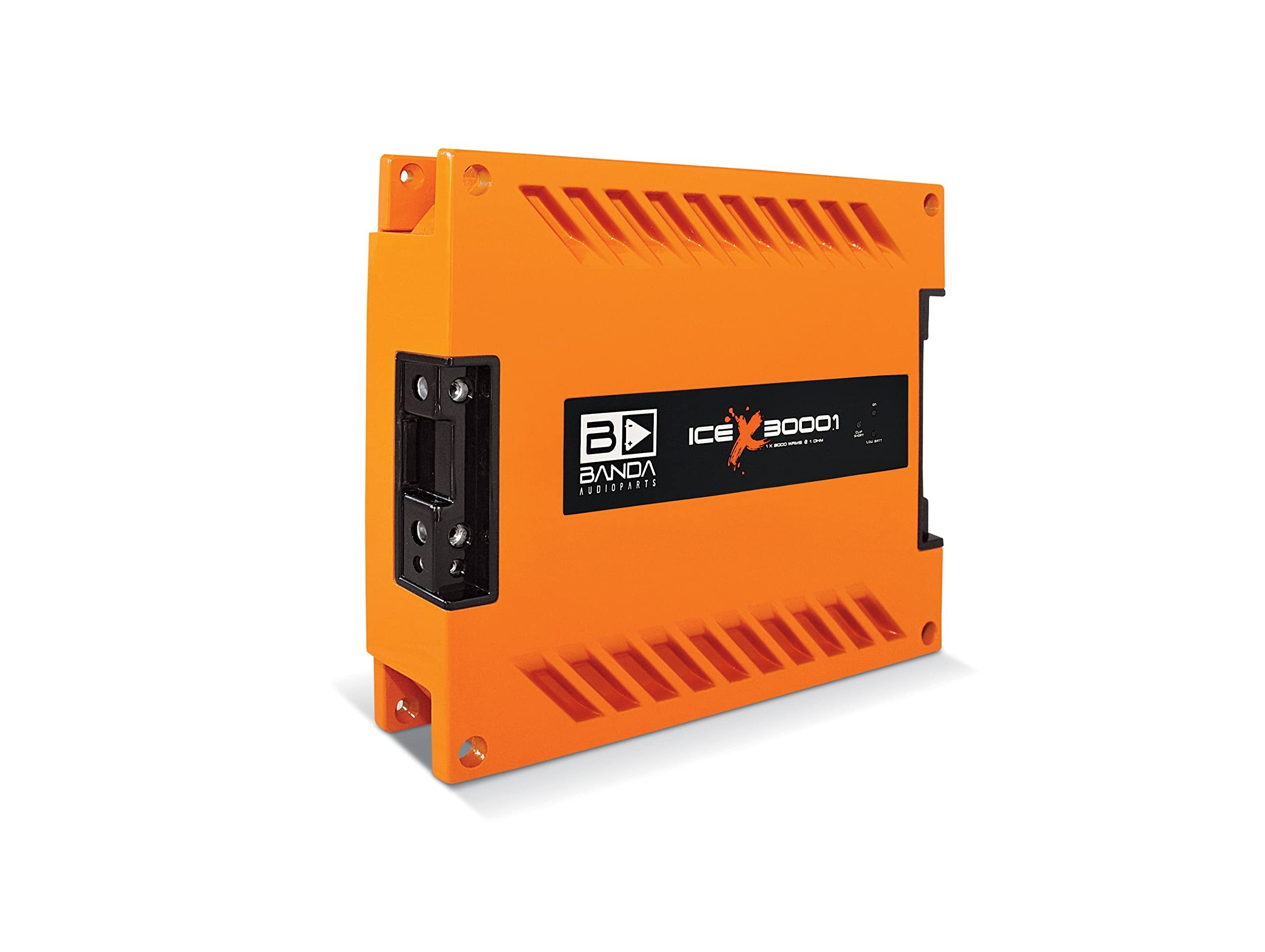 1-Ch.Vehicle Audio Bass Amplifier - 3000WRMS High-Powered Mono Bass Amp w/Subsonic Filter and Low Pass Filter Stable at 1 ohm, LED Indicators, Sound Specialization, Orange - BANDA ICEX3000.1ORANGE