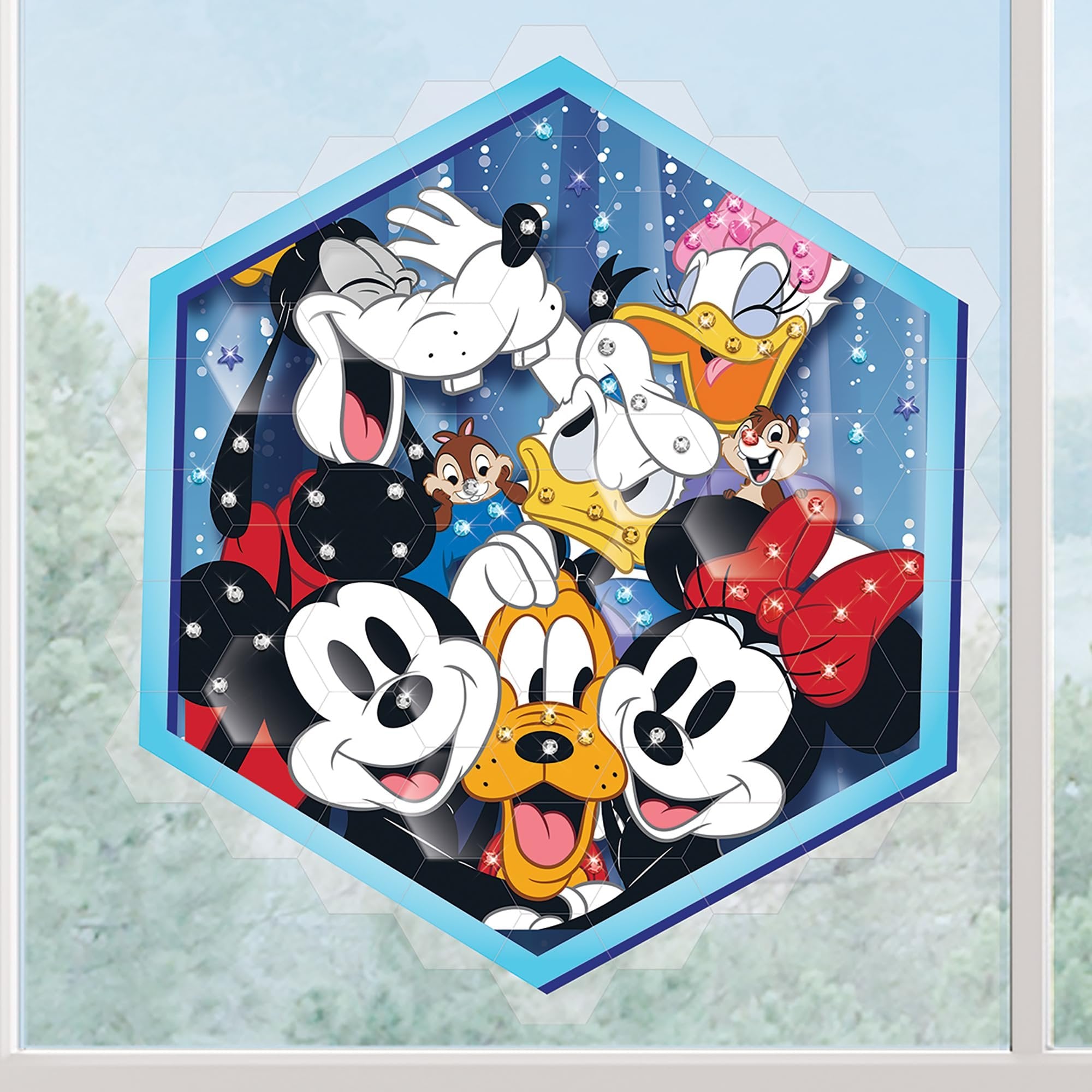 Make It Real Disney: Window Art Mosaic - Mickey & Friends - 66 pcs, Reusable Puzzle Window Clings, Creates a 12.2 x 13.5 Image, Kids Ages 6+