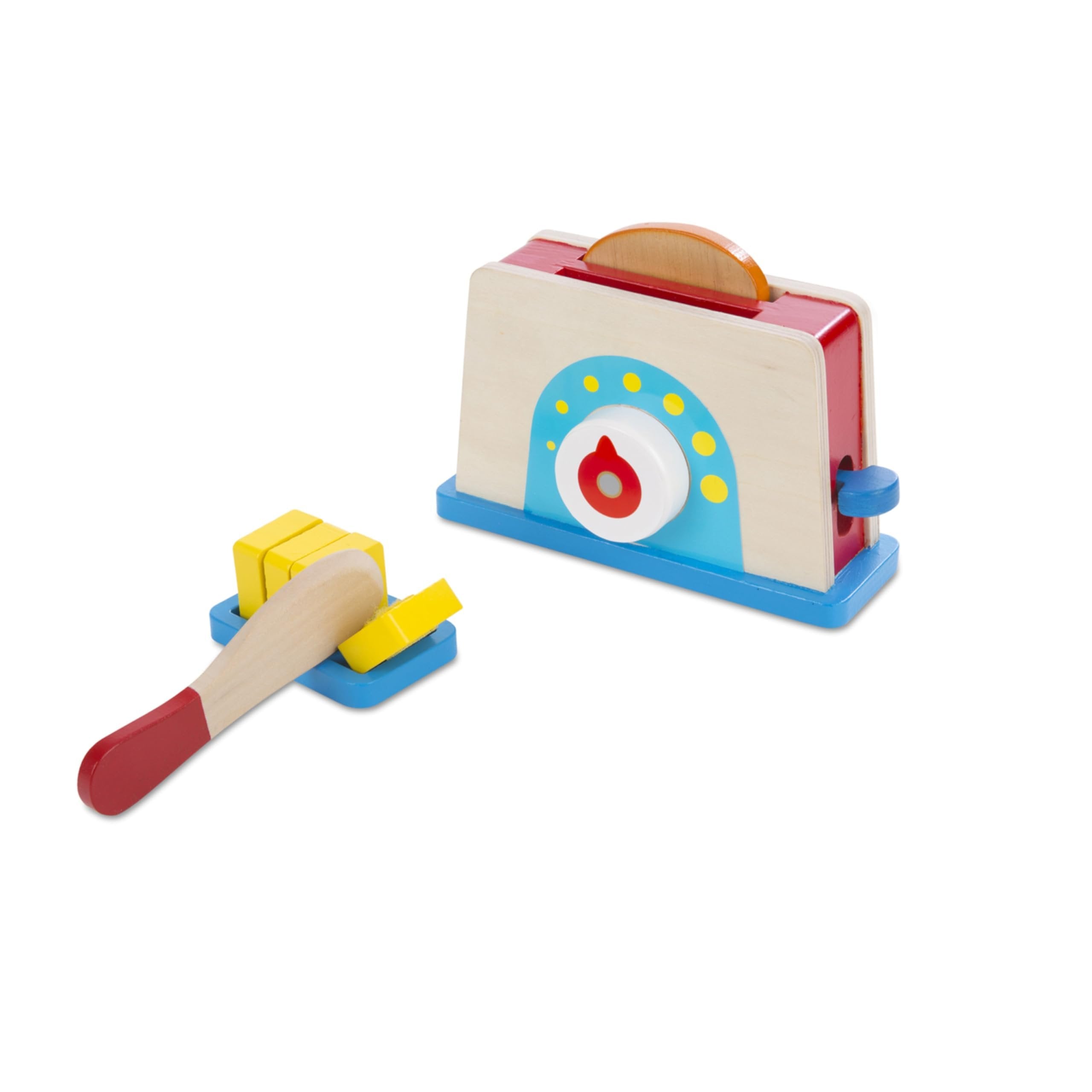 Melissa & Doug Bread and Butter Toaster Set (9 pcs) - Wooden Play Food and Kitchen Accessories