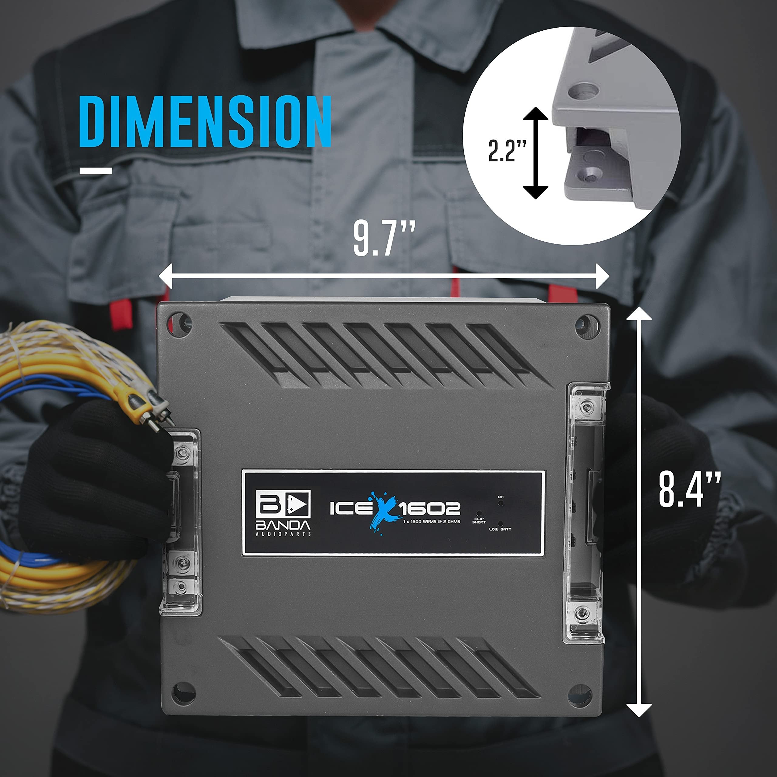 1-Channel Vehicle Audio Bass Amplifier - 1900 Watts High-Powered Mono Bass Amplifier w/Subsonic Filter and Low Pass Filter Stable at 2 ohms, LED Indicators, Sound Specialization - BANDA ICEX1602