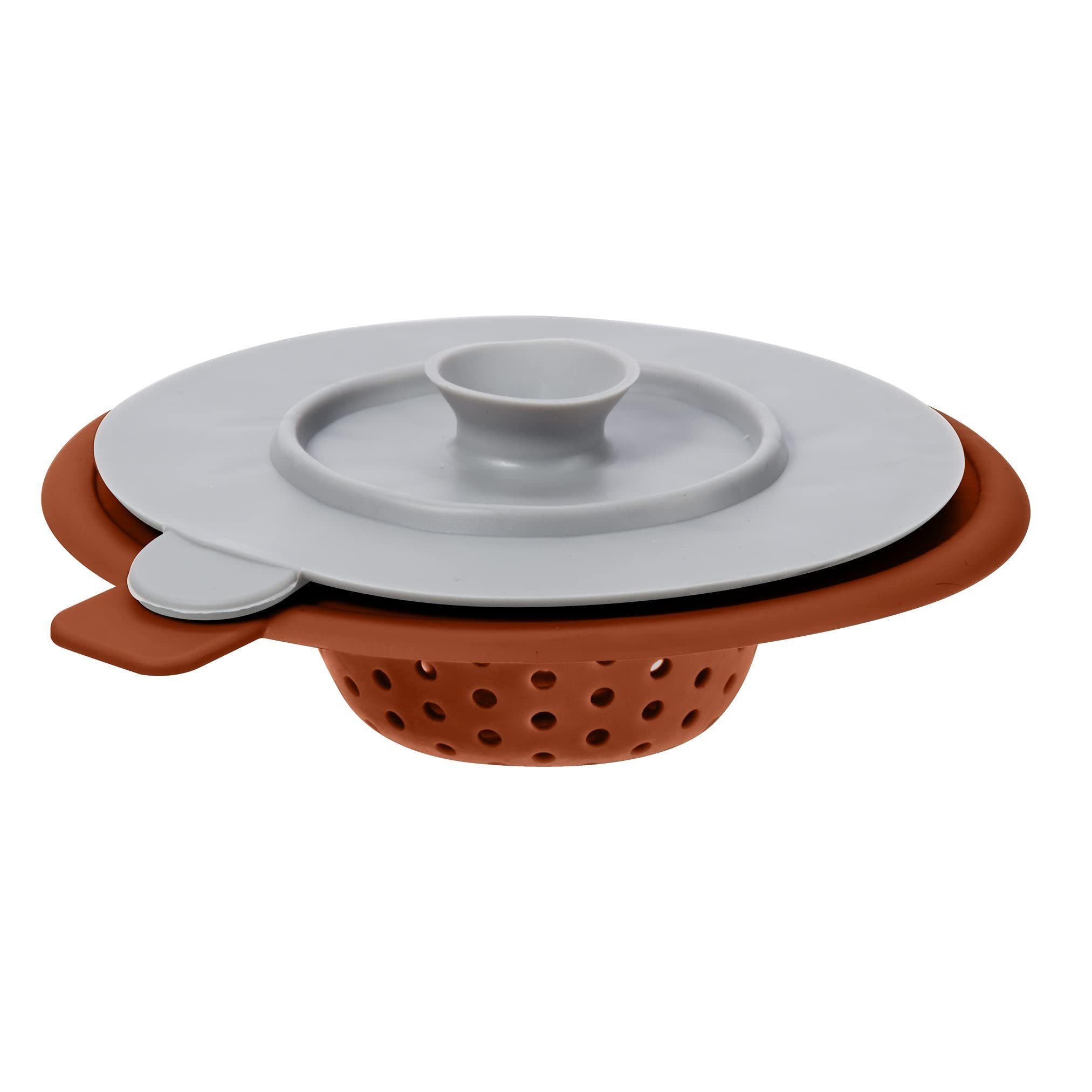 OGGI Silicone Sink Strainer & Stopper Set- Great Kitchen Sink Strainer, Silicone Drain Stopper, Sink Drain Strainer, Sink Plug 4.6˝ Diameter Rim, Brick Red