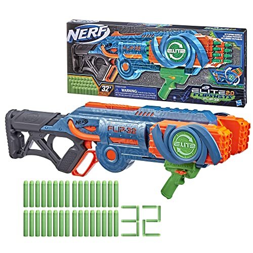 Nerf Elite 2.0 Flipshots Flip-32 Blaster, Rotating Dart Barrels, 32-Dart Capacity, 32 Elite Darts, Toy Foam Blasters, Kids Outdoor Games & Toys for Boys & Girls