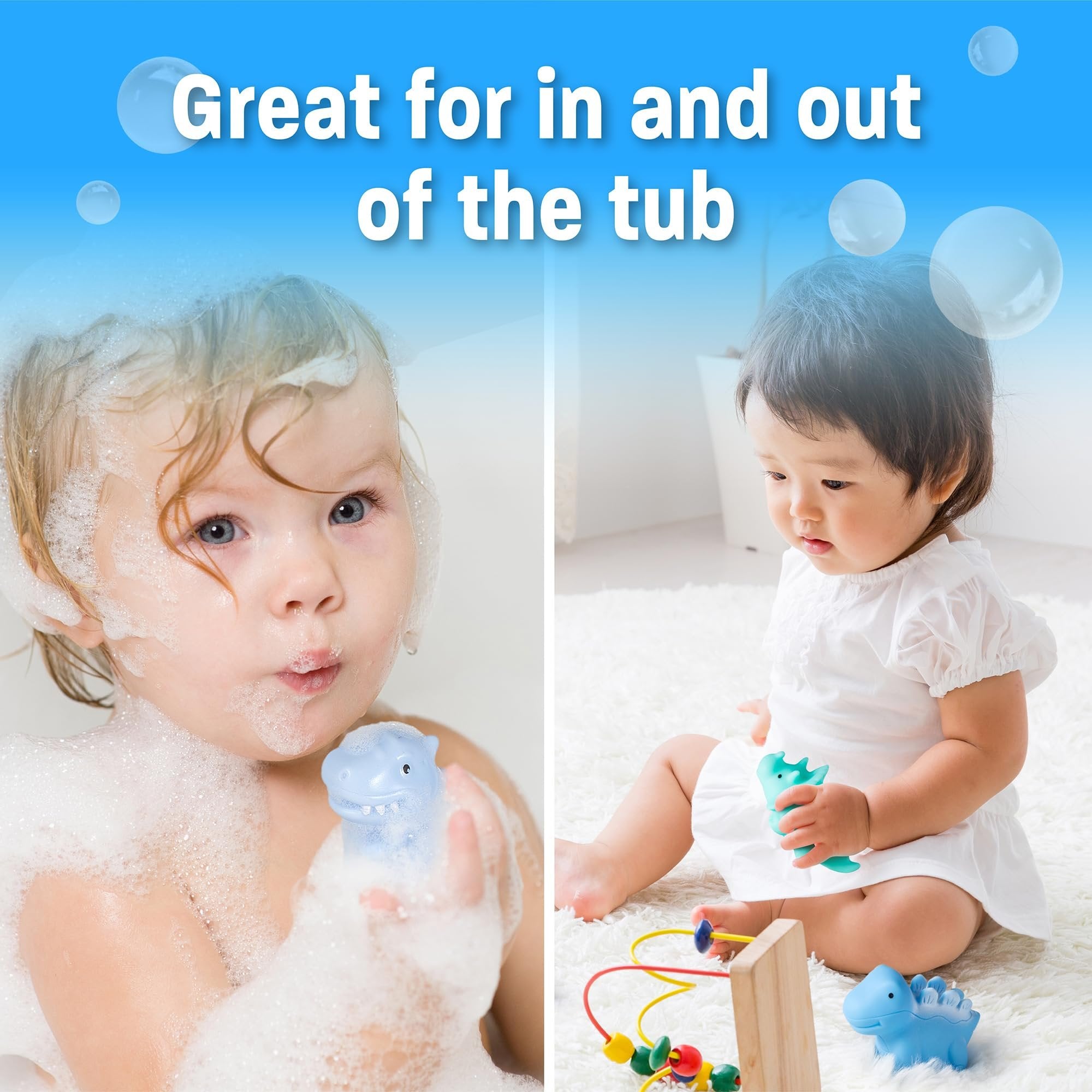 Maplefield 12-Pack No Hole Dinosaur Bath Toys for Kids 2-4 Easy-to-Clean - Cute Pastel Color - Makes Bath Time Enjoyable - Helps Develop Motor Skills - 5 Different Species