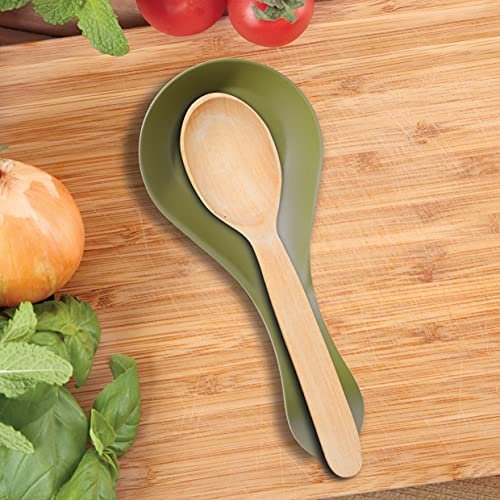 OGGI Stainless Steel Spoon Rest- Long Handle Holds Kitchen Utensils in Place, Great Spoon Rest for Kitchen Counter, Stove Top, or Coffee Station; Kitchen Accessories, Utensil Rest, Olive