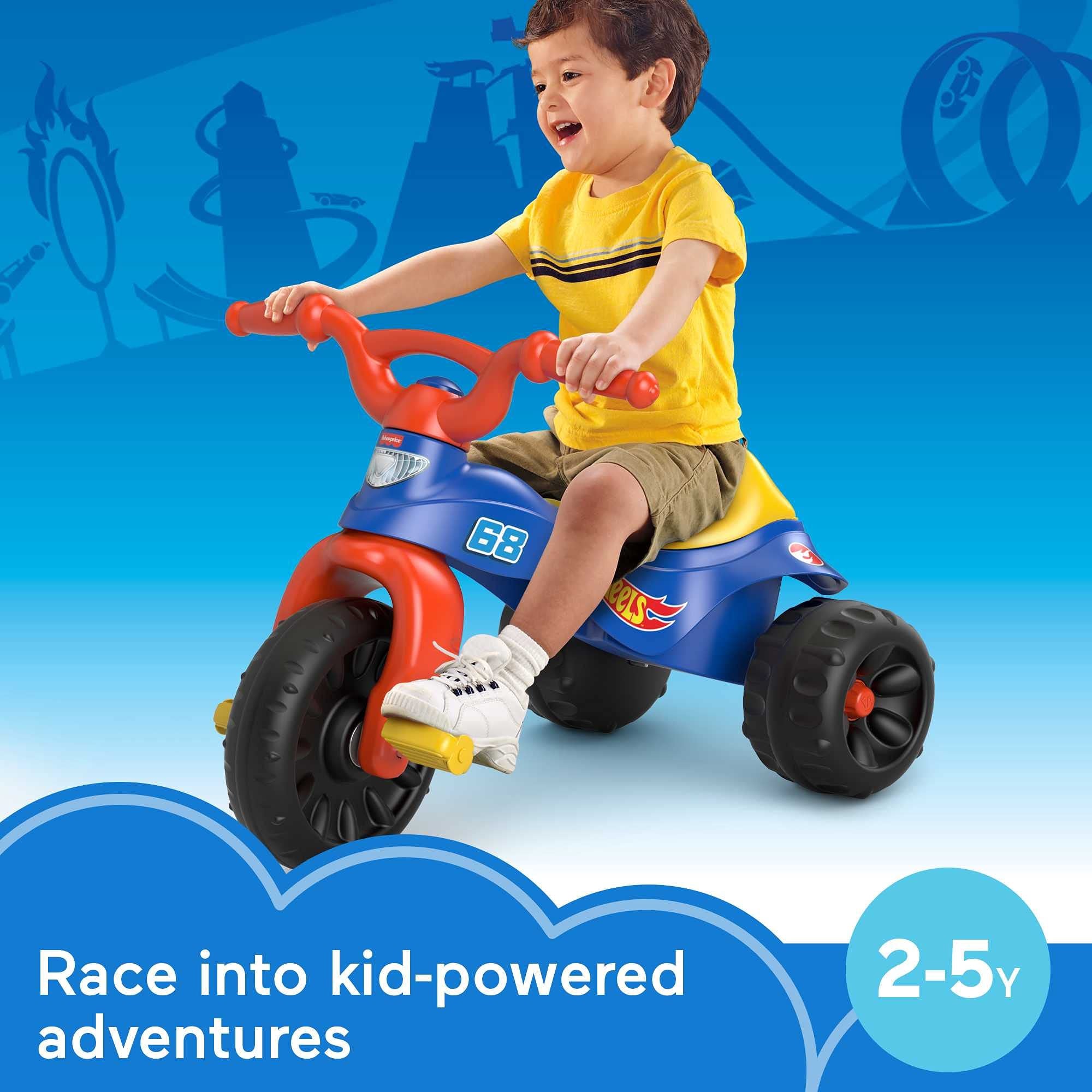 Fisher-Price Toddler Tricycle Hot Wheels Tough Trike, Toy Bike with Handlebar Grips & Storage for Outdoor Play Kids Ages 2+ Years
