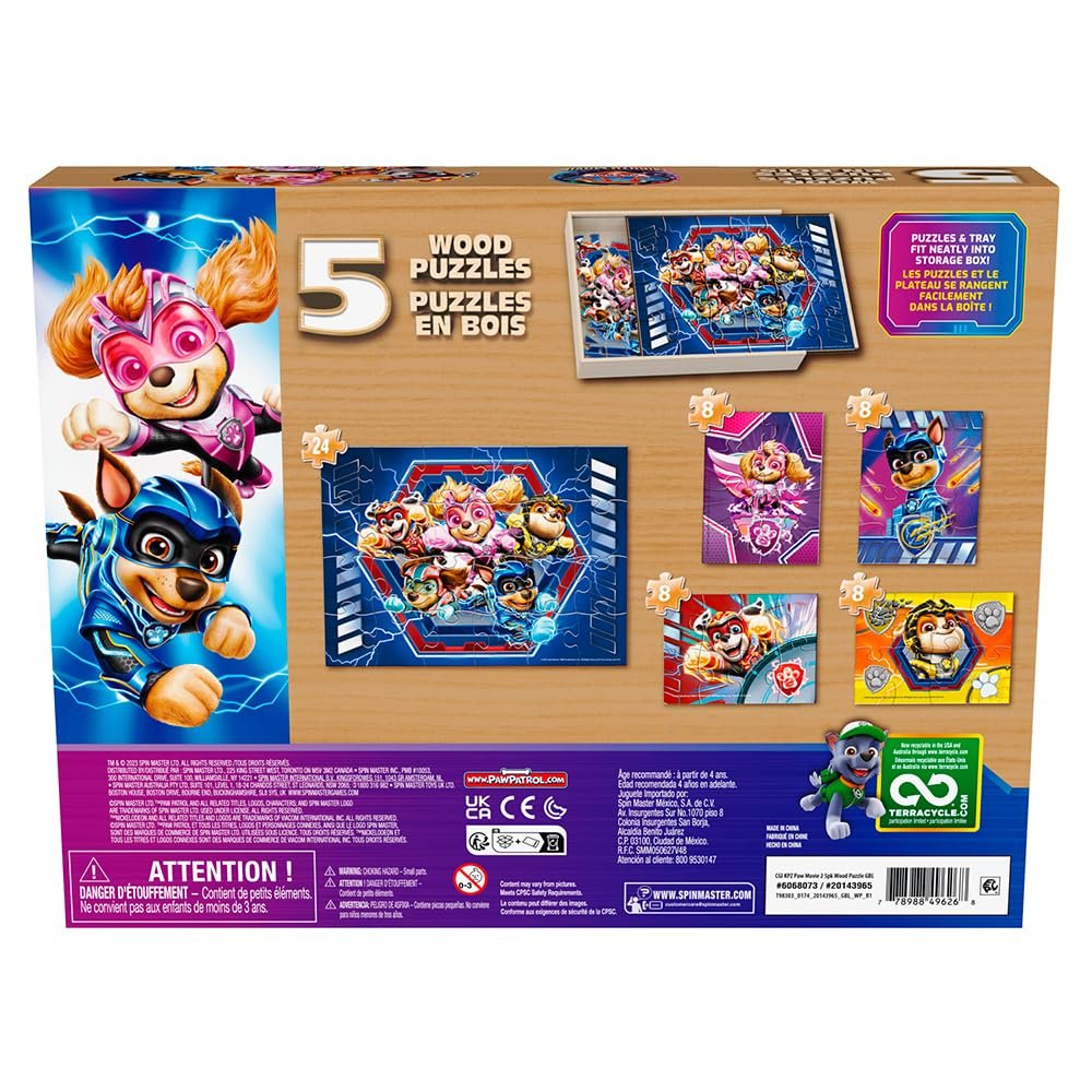 Paw Patrol 5-Pack Wood Puzzle - Join Chase, Marshall, and The Gang in Adventure