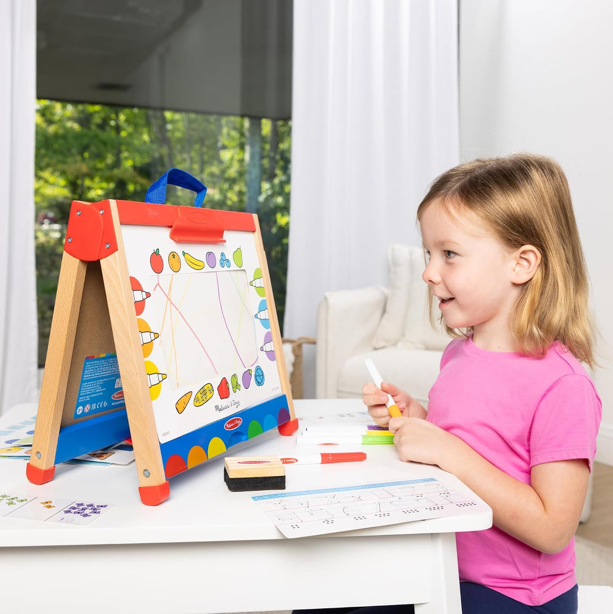 Melissa & Doug Take-Along Activity Easel, Double-Sided Wooden Art Center