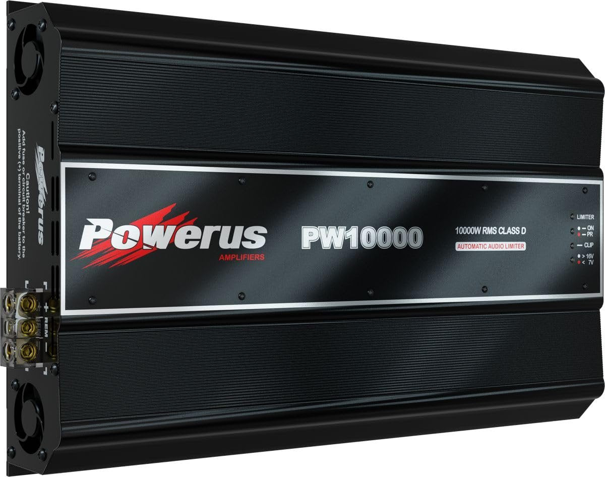 POWERUS10000.1 Car Amplifier 1 Ohm 10,000 Watts RMS Class D Audio Mono Amp 1-Channel Automatic Audio Limiter Advanced Protection Circuits - PW10000